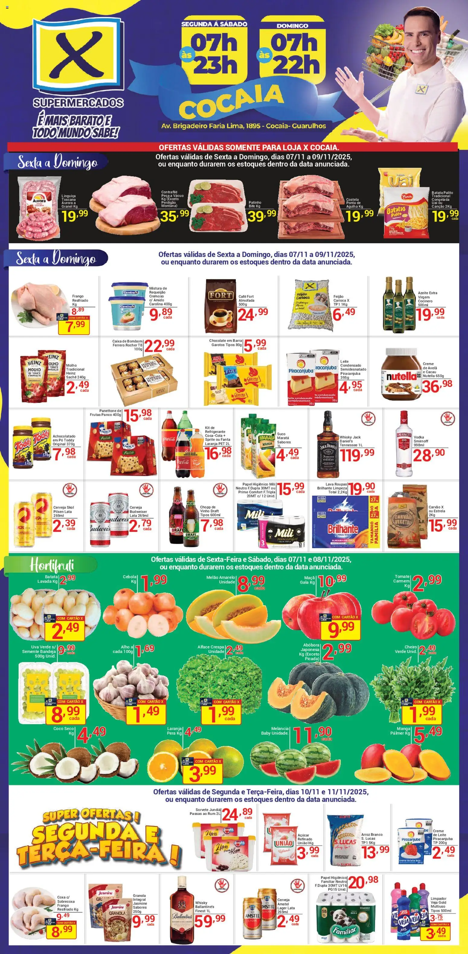 Pré-Visualização do folheto "Ofertas da semana" da loja X Supermercados válido a partir de 07/11/2025 - Sorvete, Coco, Chocolate em barra, Batatas, Leite, Azeite, Papel higiênico, Rum