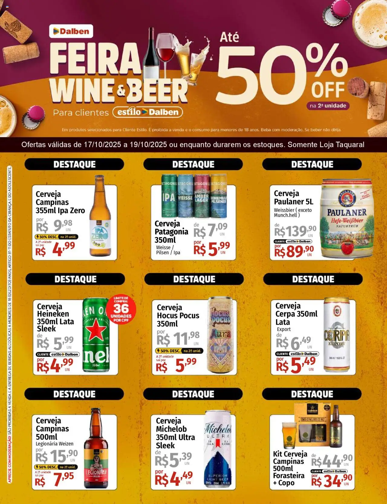 Supermercado Dalben folheto "Ofertas Feira de vinhos e cervejas" válido a partir de 17/10/2025 - número de página 1 - Heineken, Cerveja, Bebidas, Cerveja Heineken
