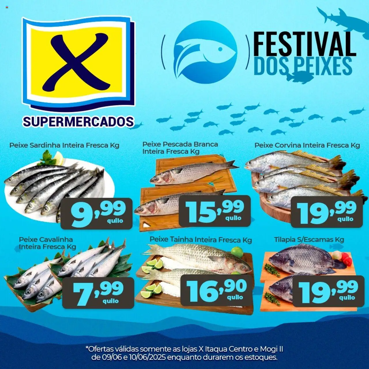 X Supermercados folheto "Ofertas Festival dos Peixes" válido a partir de 09/06/2025 - número de página 1 - Peixe, Sardinha, Tilápia, Peixes