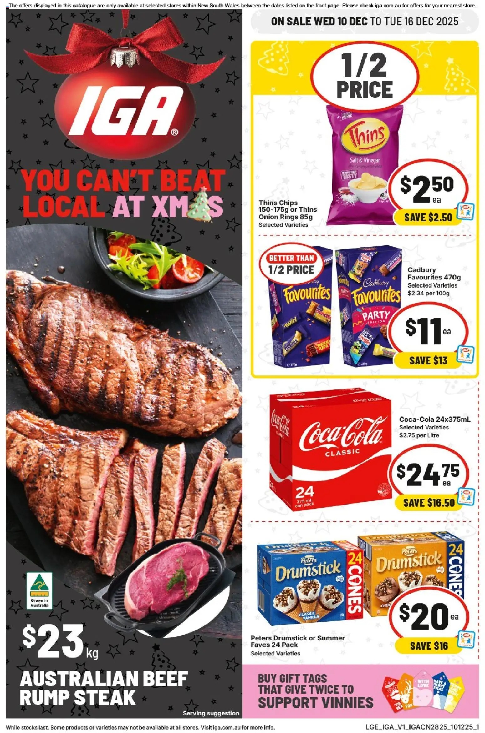 Preview of catalogue Catalogue NSW from shop IGA valid 10/12/2025 - Terry, Beef, Chips, Steak, Vinegar, Onion, Vanilla, Rump steak