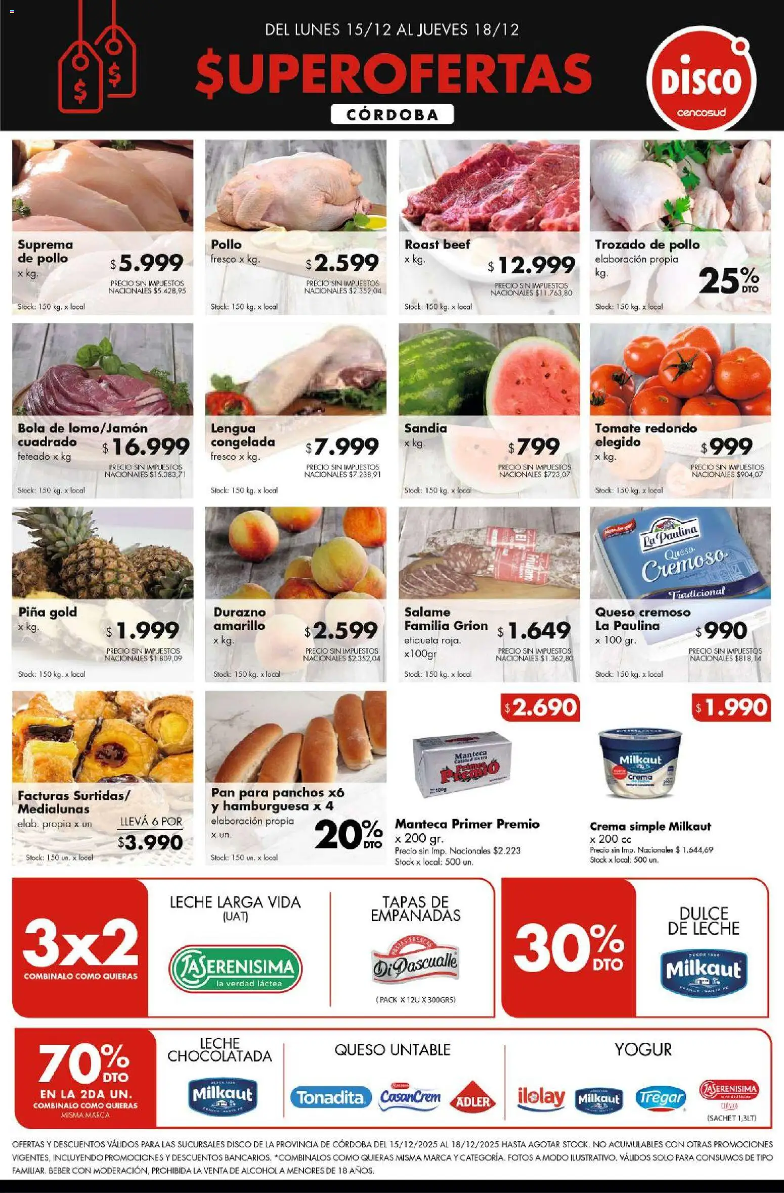 Vista previa del folleto de la tienda Disco válido desde el 14/12/2025 - Disco, Pan, Alcohol, Sandía, Salame, Yogur, Dulce, Untable