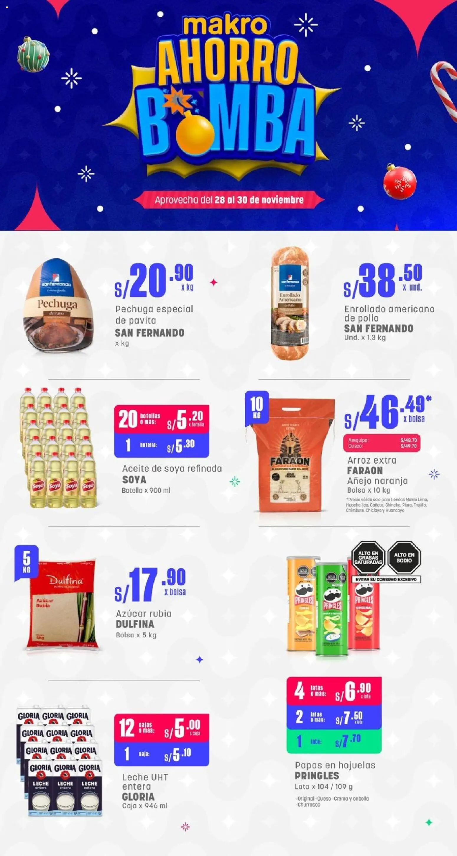 Vista previa de Volante FDS #4 Noviembre de la tienda Makro válido desde 28/11/2025 - Papas, Pollo, Azúcar, Bolsa, Crema, Queso crema, Leche UHT, Hojuelas