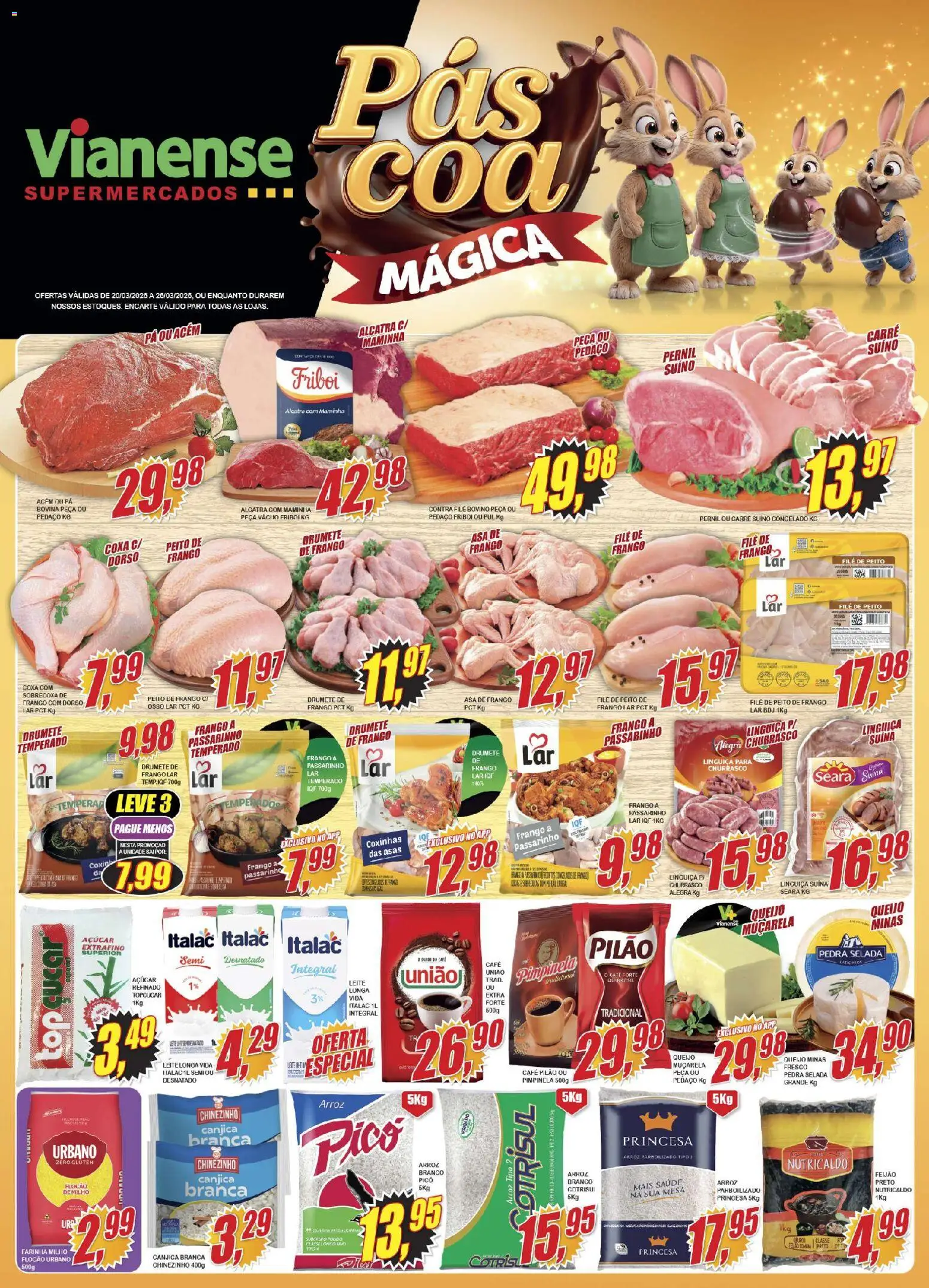Pré-Visualização do folheto "Vianense ofertas" da loja Vianense válido a partir de 20/03/2026 - Café, Pá, Leite, Frango, Café pilão, Muçarela, Asa de frango, Sobrecoxa de frango
