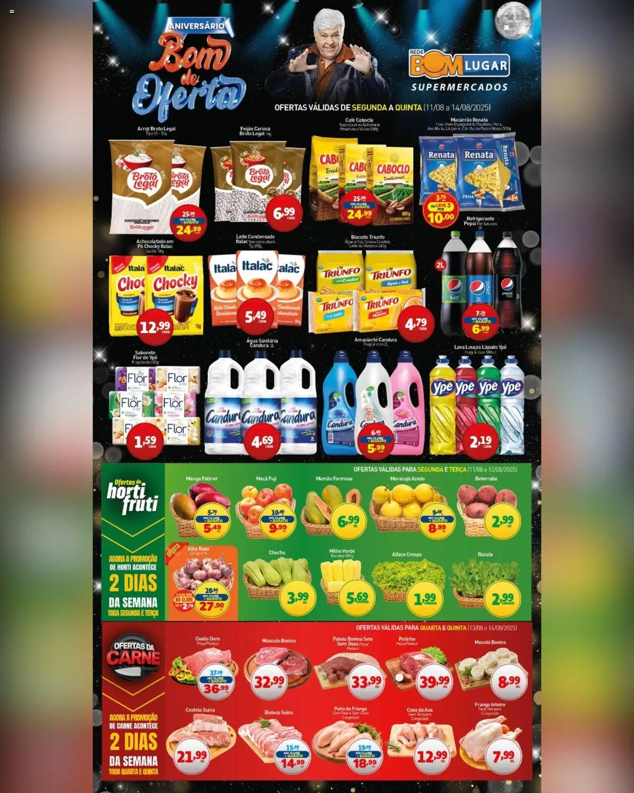Rede Bom Lugar folheto "Ofertas da semana" válido a partir de 11/08/2025 - número de página 1 - Café, Manga, Água, Ovos, Chá, Amaciante, Alho, Milho verde