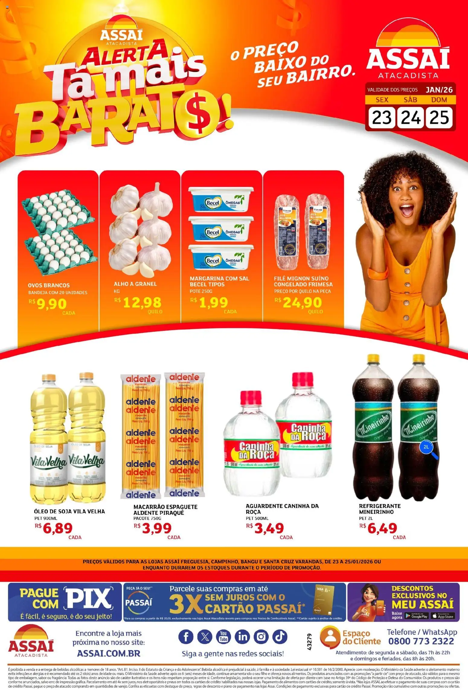 Pré-Visualização do folheto "Encarte - RJ" da loja Assaí Atacadista válido a partir de 23/01/2026 - Bebidas, Ovos, Óleo, Base, Soja, Alimentos, Bandeja, Alho