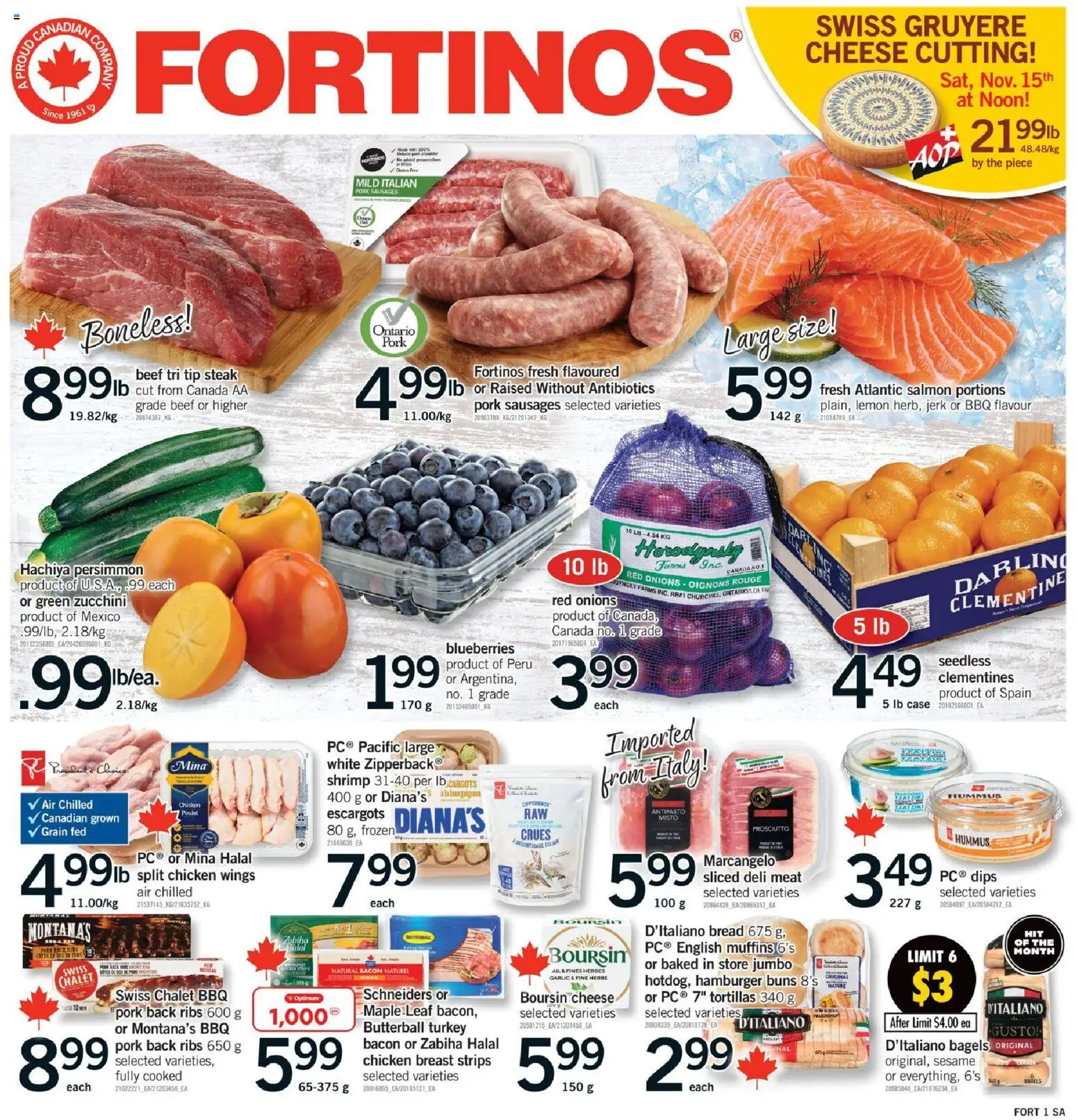 Preview of leaflet Brampton from shop Fortinos is valid from Nov 13, 2025 - Chicken, Turkey, Zucchini, Blueberries, Prosciutto, Beef, Bacon, Pork