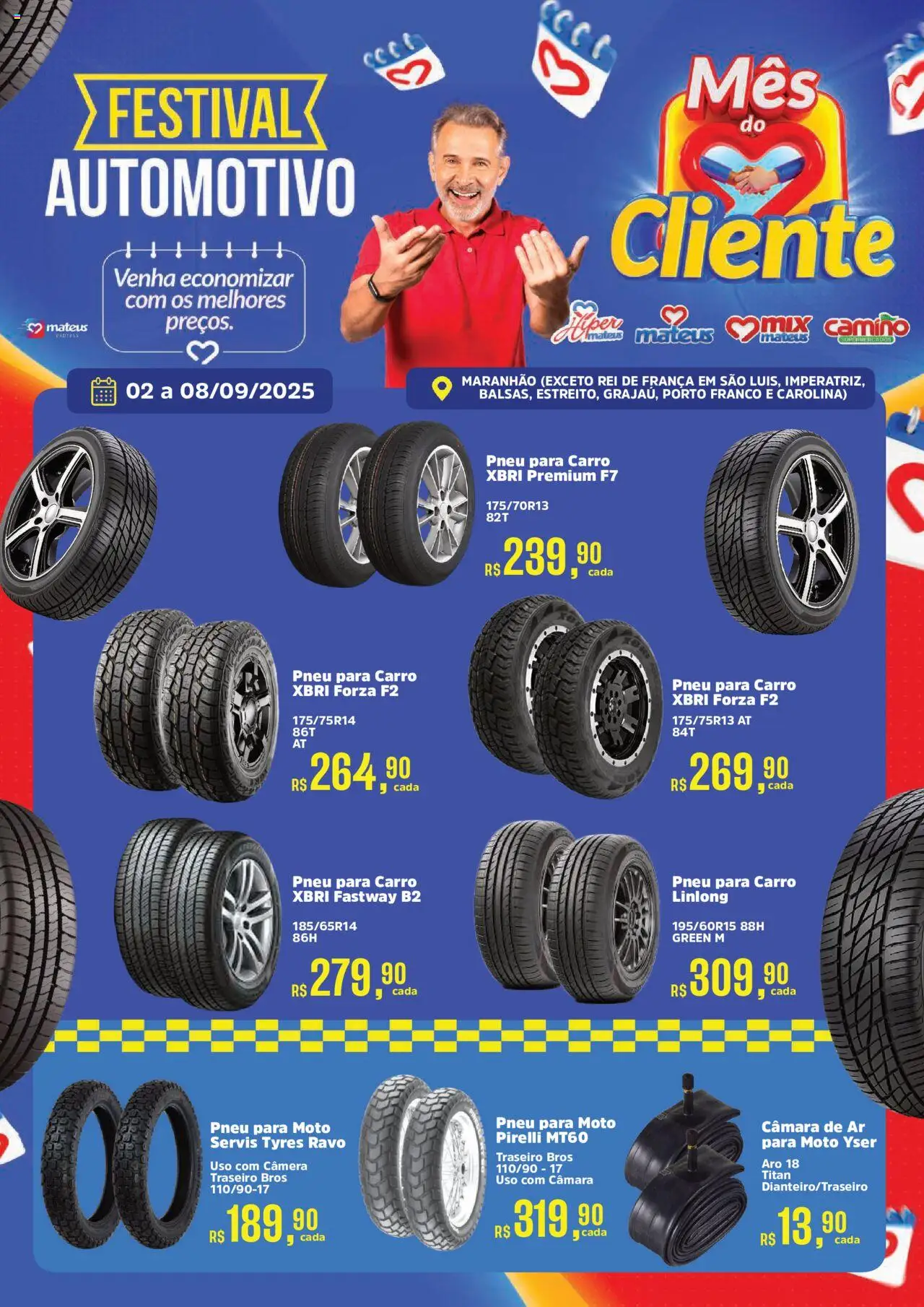 Mateus folheto "Ofertas Festival Automotivo" válido a partir de 02/09/2025 - número de página 1 - Câmera, Pneu, Pirelli