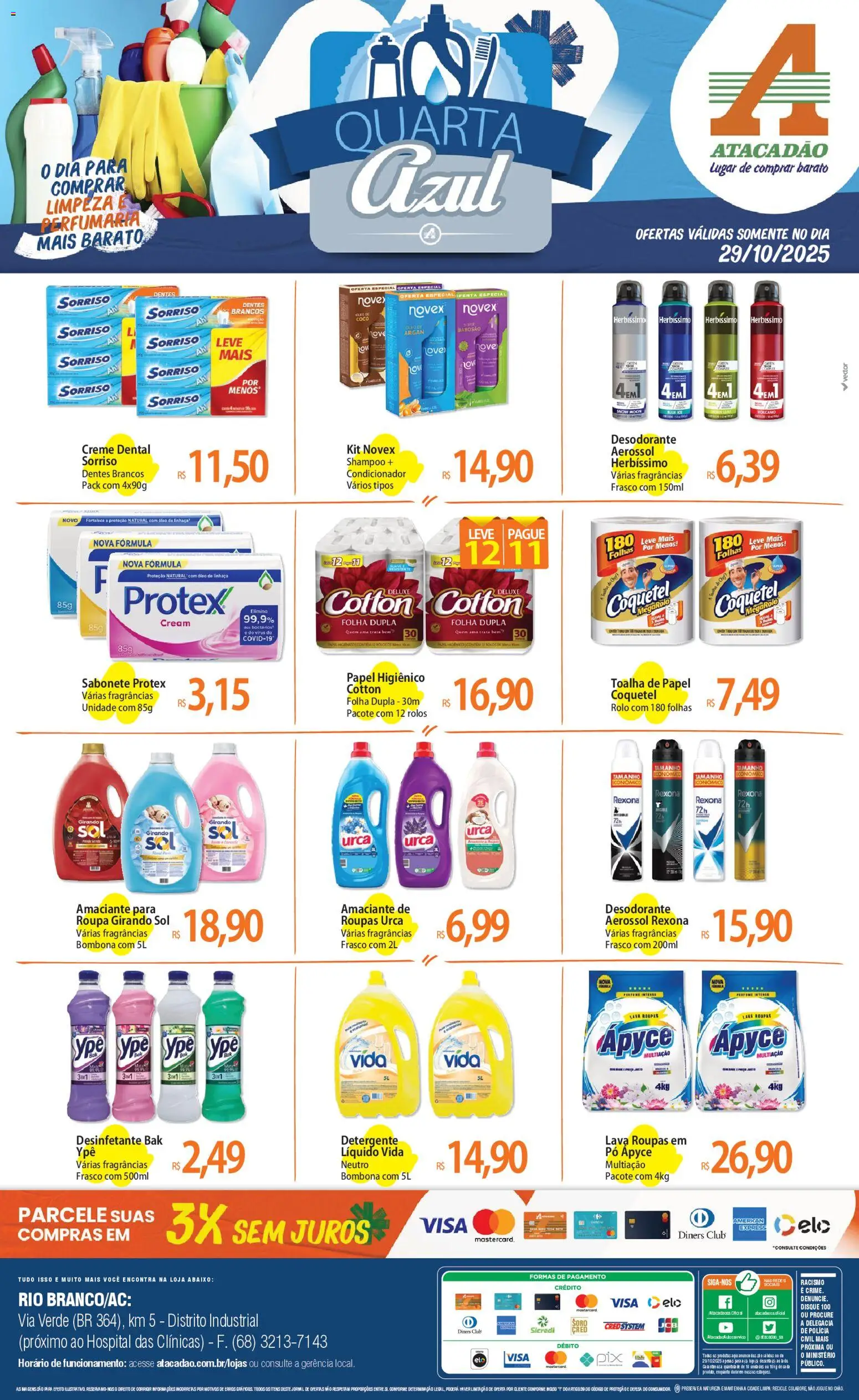 Pré-Visualização do folheto "Ofertas - AC" da loja Atacadão válido a partir de 29/10/2025 - Coco, Shampoo, Desodorante, Óleo, Desinfetante, Detergente, Amaciante, Girando sol