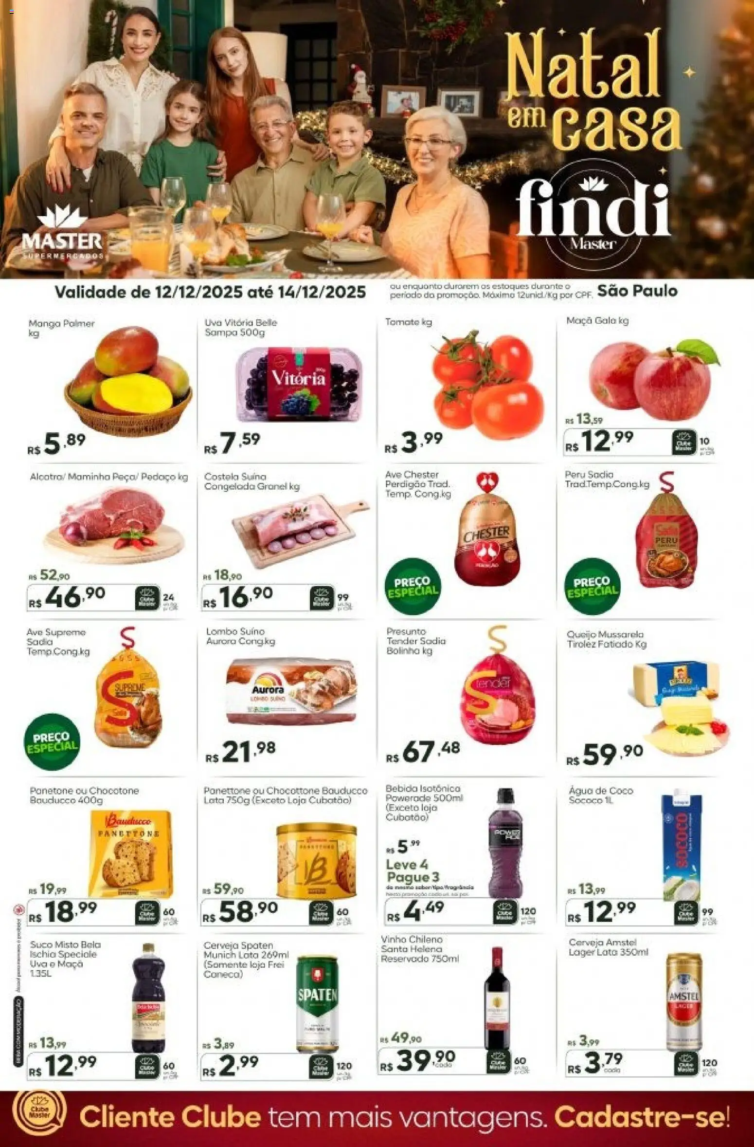 Pré-Visualização do folheto "Ofertas - SP" da loja Master válido a partir de 12/12/2025 - Vinho, Bebida, Mussarela, Panetone, Tomate, Suco, Chocotone, Presunto