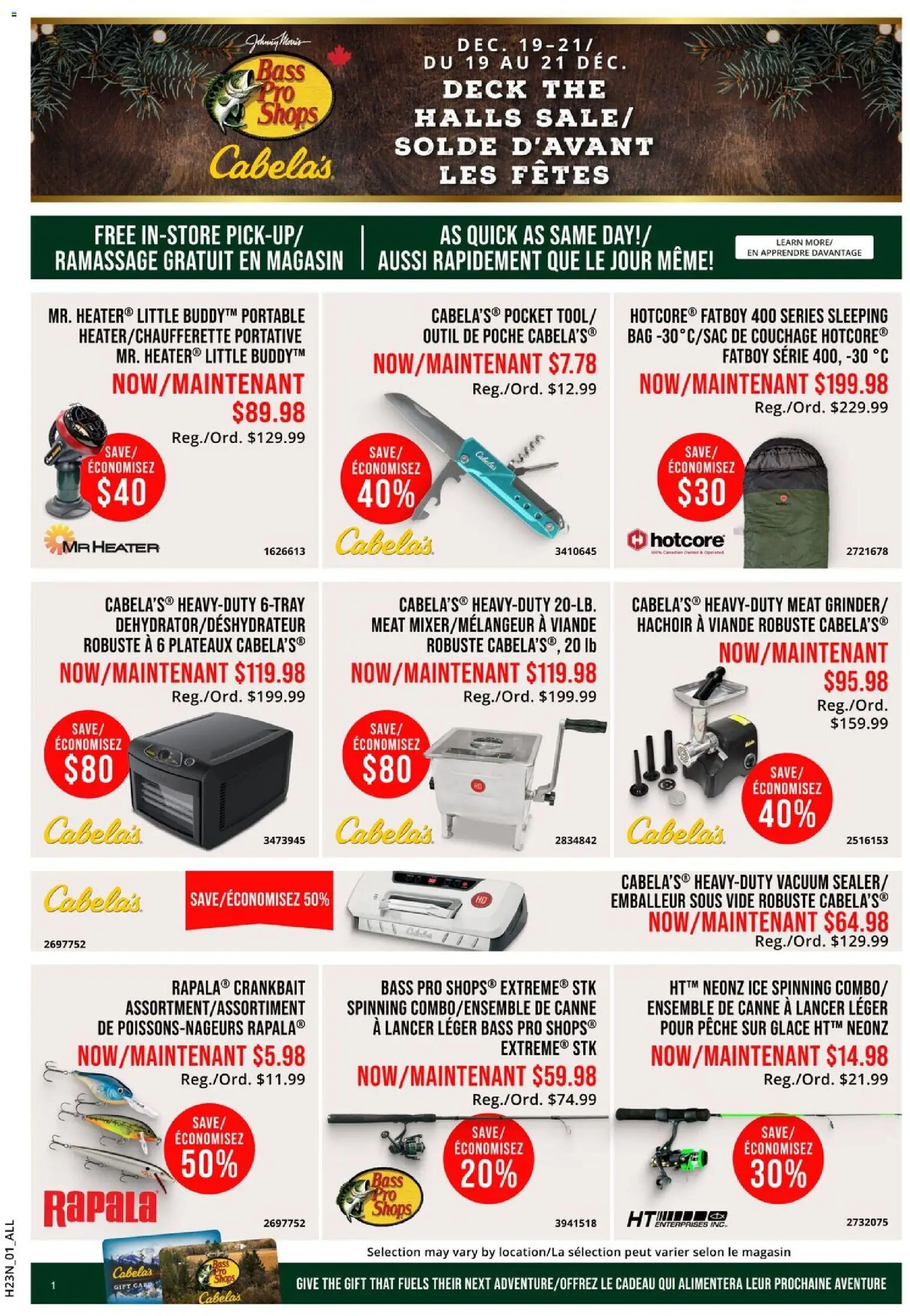 Preview of leaflet Flyer / circulaire from shop Cabelas is valid from Dec 19, 2025 - Ice, Meat, Bag