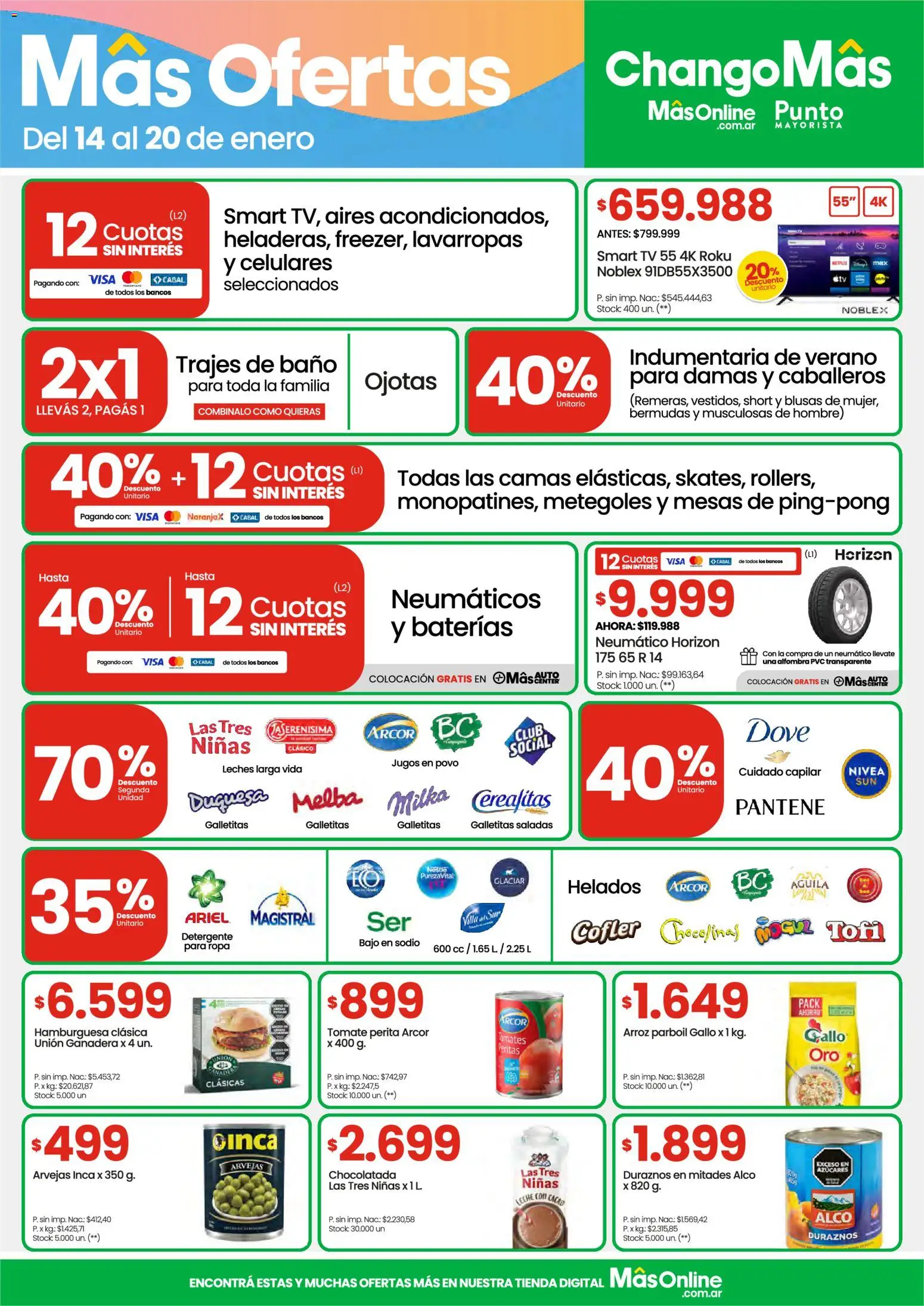 Vista previa del folleto de la tienda Punto Mayorista válido desde el 14/01/2026 - Lavarropas, Short, Tomate, Arroz, Galletitas, Chocolatada, Leche, Bermudas