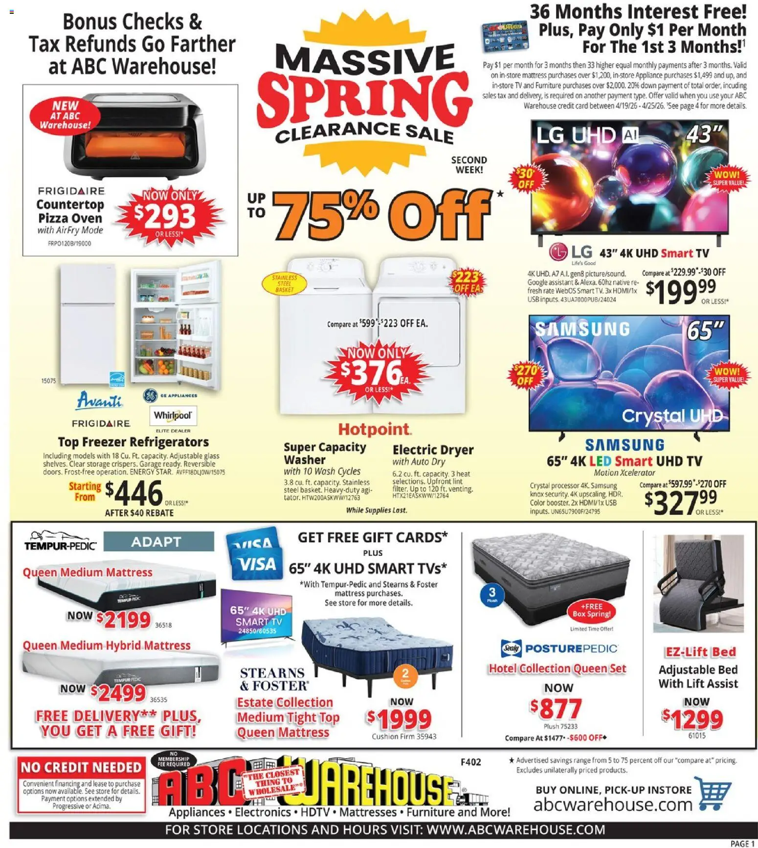 Ad Preview of ABC Warehouse ABC Warehouse Weekly Ad from 04/19/2026
