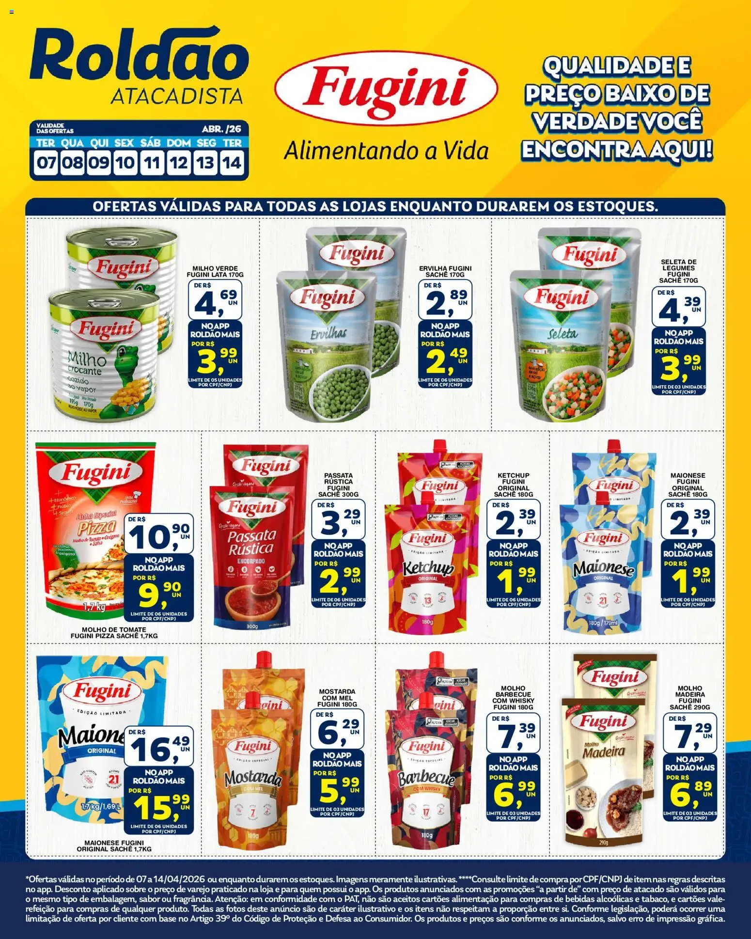 Pré-Visualização do folheto "Roldão ofertas Fugini" da loja Roldão válido a partir de 07/04/2026 - Whisky, Legumes, Tomate, Mel, Maionese, Milho, Salsa, Orégano