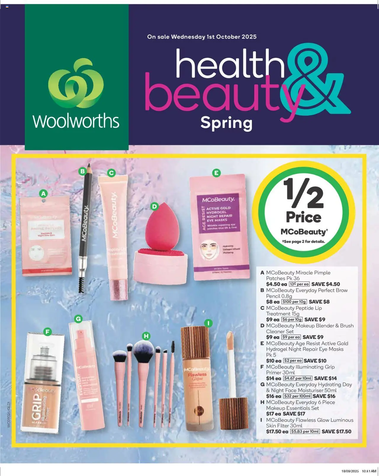 Woolworths catalogue valid from 01/10/2025 - page 1 - Masks, Brush, Cleaner, Moisturiser, Makeup, Blender, Pencil, Treatment