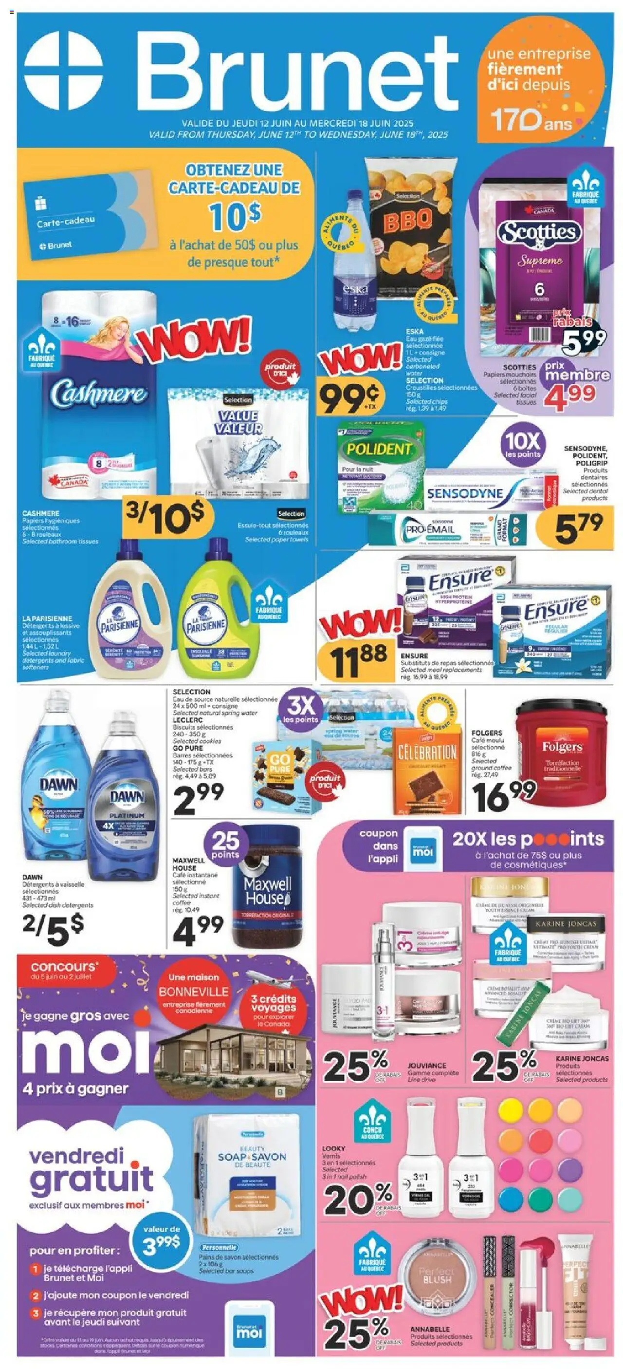Brunet flyer valid from Jun 12, 2025 - page number 1 - Concealer, Blush, Nail polish, Soap, Tissues, Coffee, Protein, Ground coffee