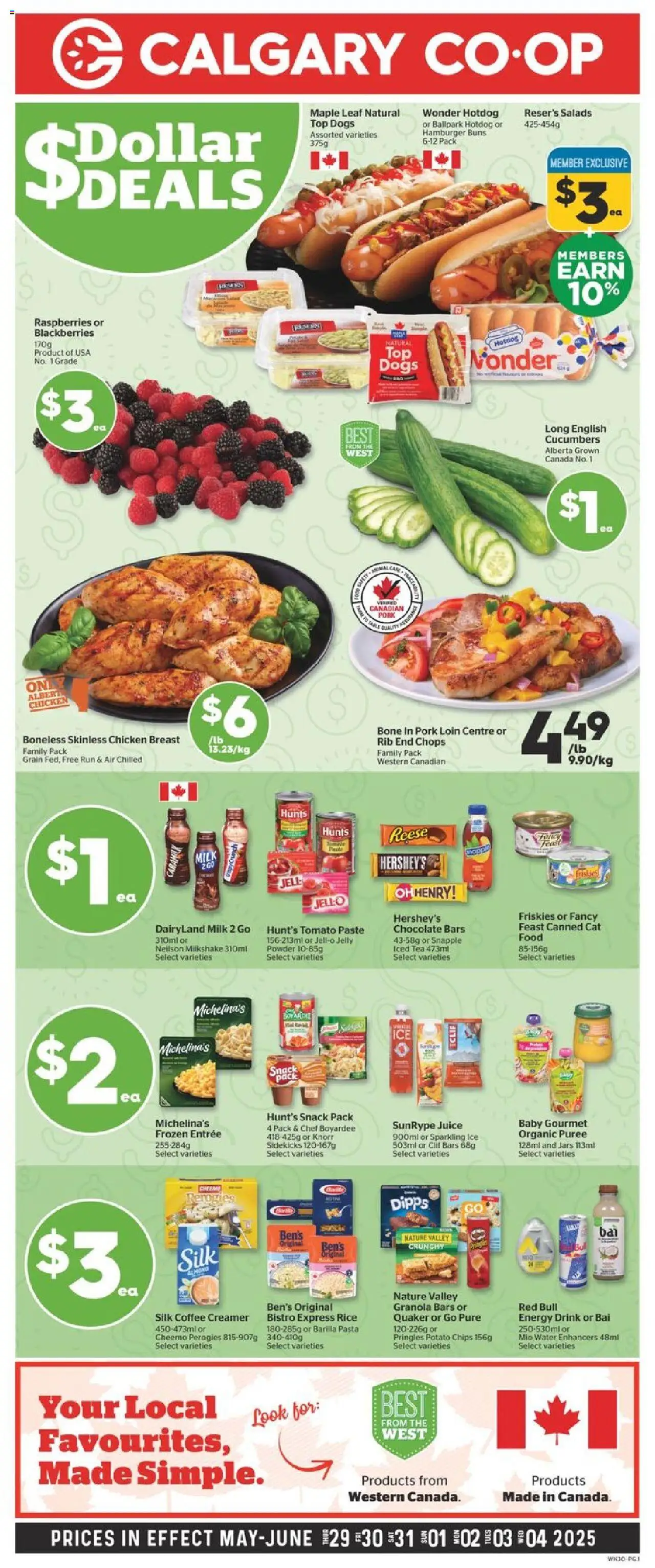 Calgary Co-op flyer valid from May 29, 2025 - page number 1 - Rice, Barilla pasta, Raspberries, Hamburger, Barilla, Food, Energy drink, Chocolate