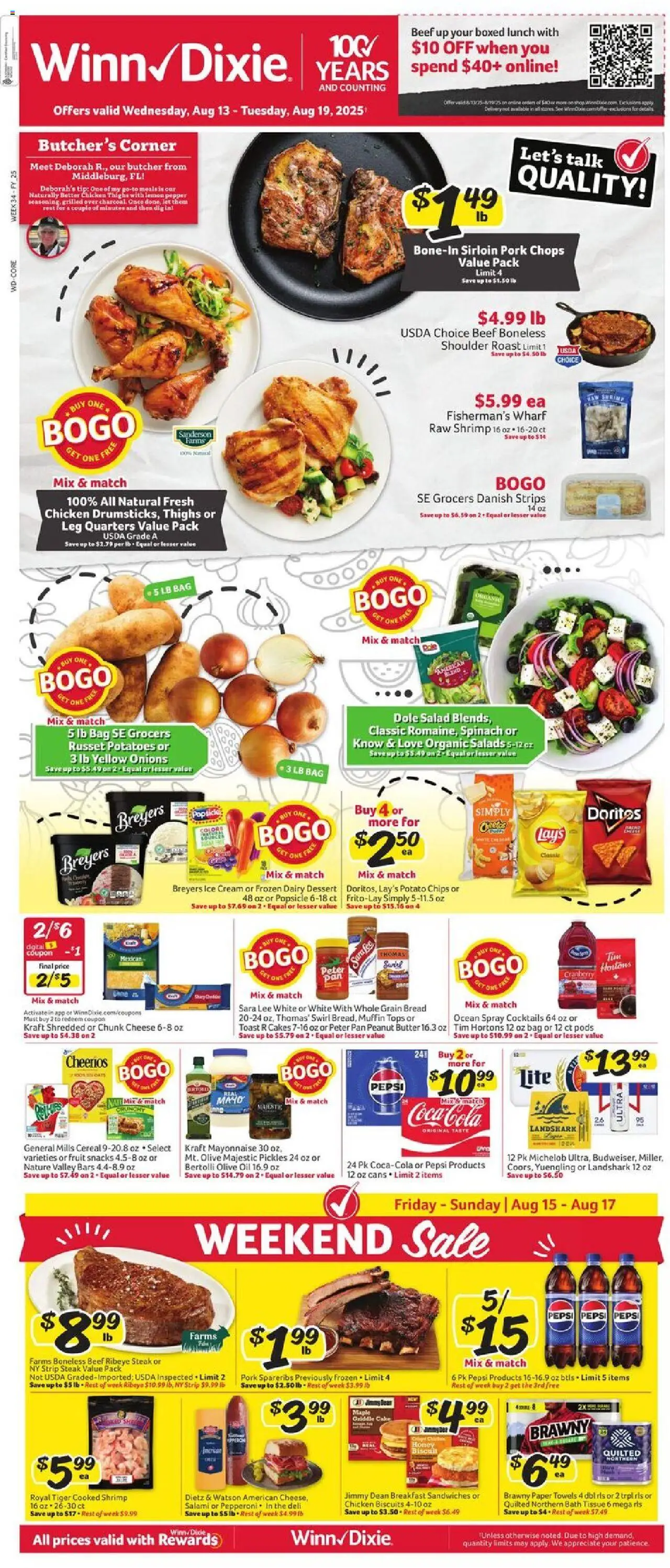 Winn Dixie Weekly Circular - FL from 08/13/2025 - Flyer - Page number 1 - Ice cream, Pickles, Pan, Salt, Spinach, Cream, Griddle, Chicken