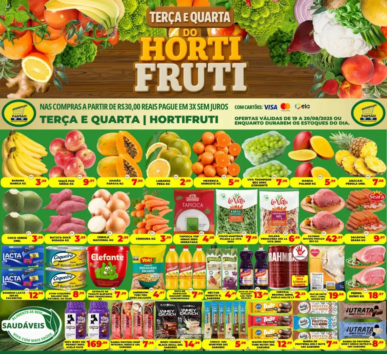 Supermercado Padrão folheto "Ofertas Hortifruti" válido a partir de 19/08/2025 - número de página 1 - Cerveja, Uva, Abacaxi, Maracujá, Couve, Mexerica, Mamão, Extrato de tomate