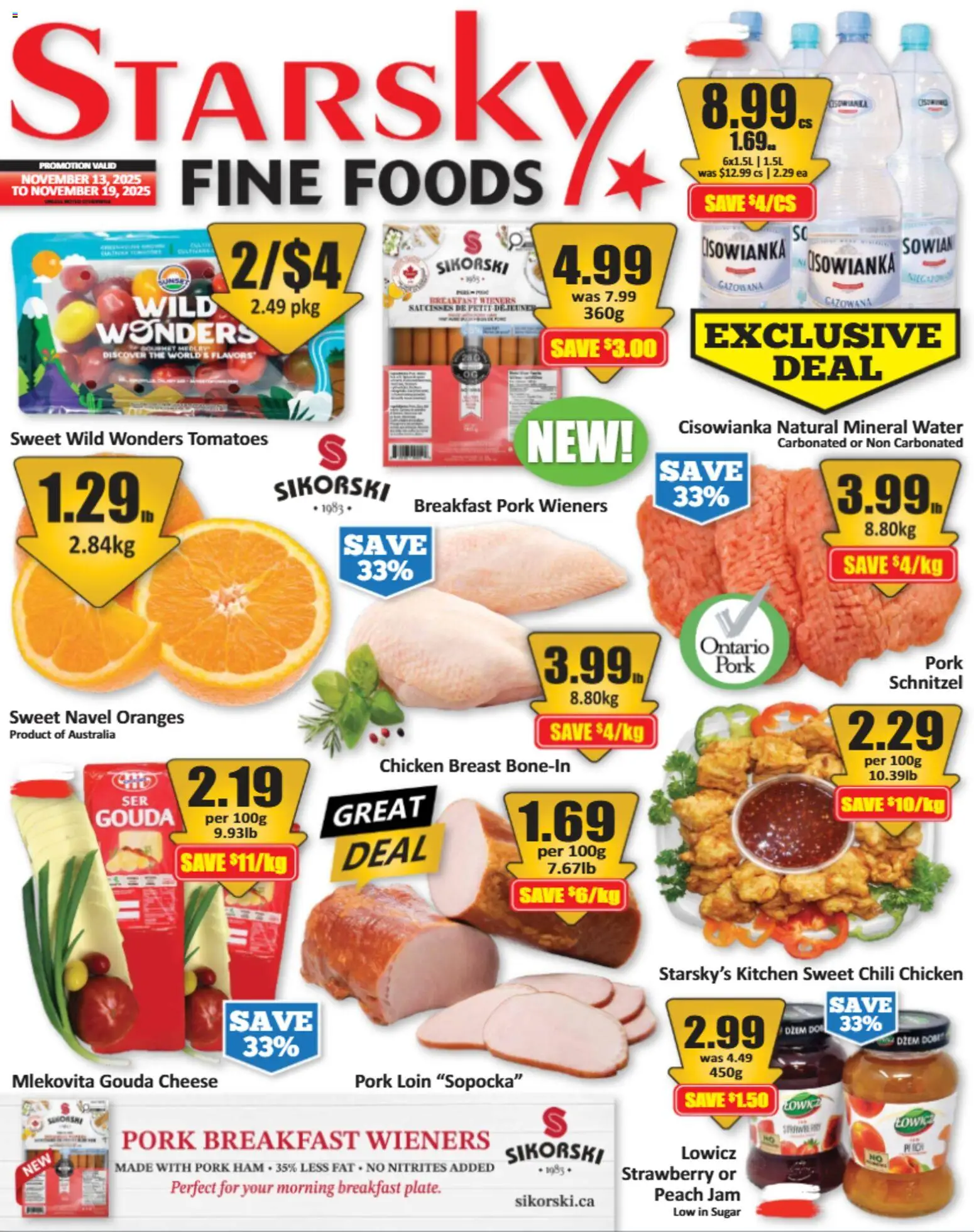 Preview of leaflet Weekly flyer / circulaire from shop Starsky is valid from Nov 13, 2025 - Chicken, Water, Chili, Cheese, Pork, Chicken breast, Gouda, Mineral water