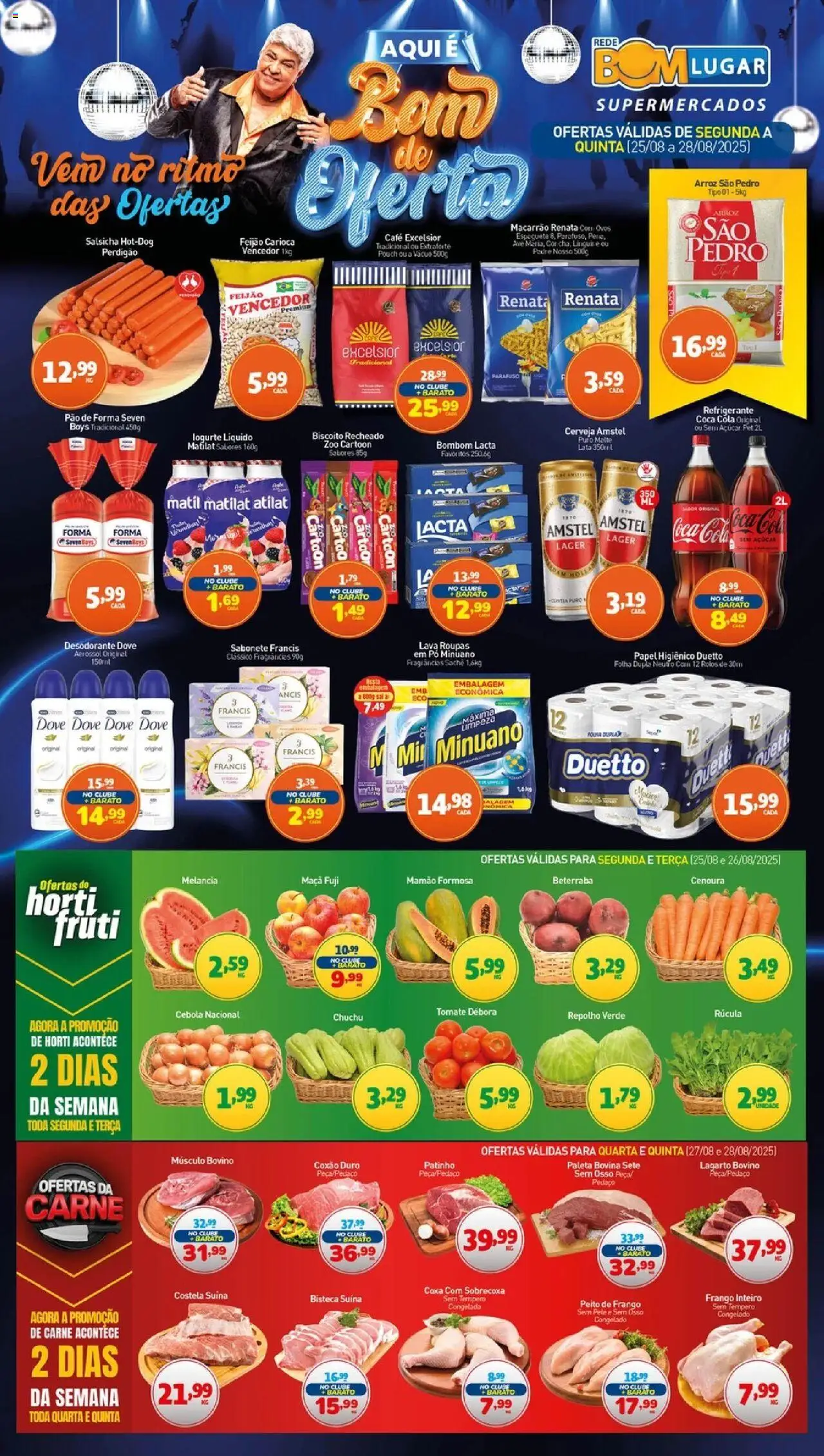 Rede Bom Lugar folheto "Ofertas da semana" válido a partir de 25/08/2025 - número de página 1 - Roupas, Desodorante, Ovos, Arroz, Biscoito, Papel higiênico, Cola, Dove