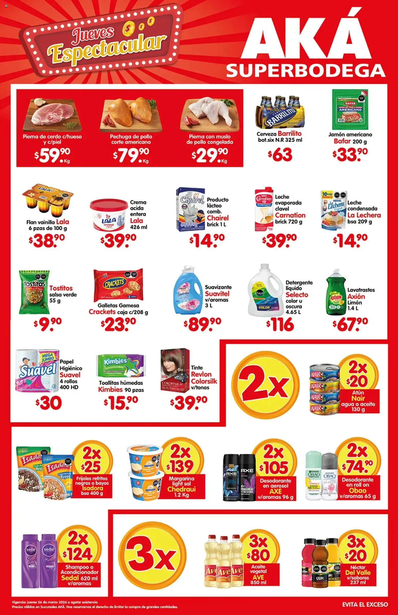 Vista previa las ofertas de la tienda Arteli - Arteli folleto Aká Super Bodega desde el 26/03/2026 - Pollo, Leche, Desodorante, Frijoles, Toallitas húmedas, Aceite vegetal, Margarina, Suavizante