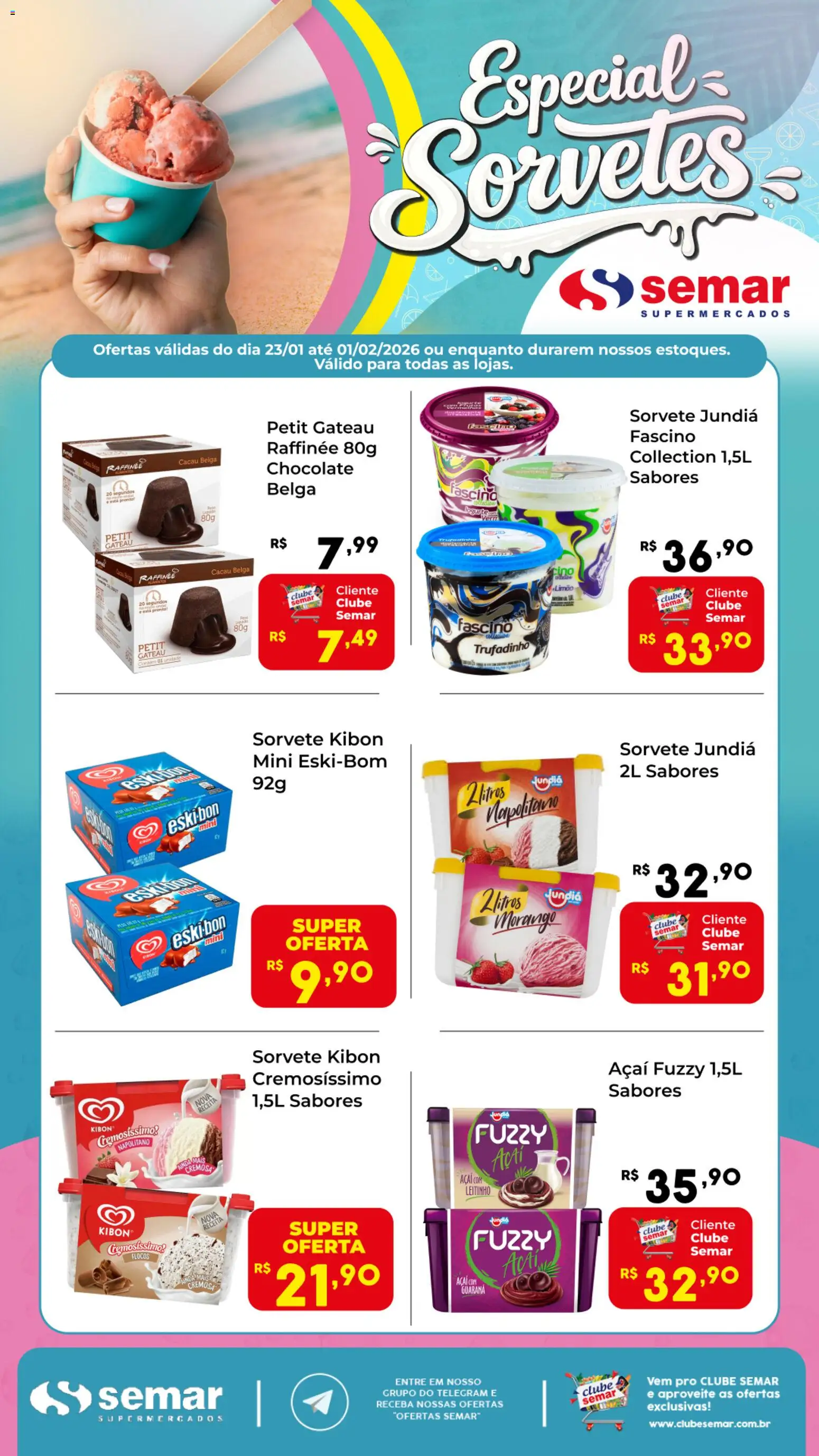 Pré-Visualização do folheto "Ofertas Especiais de Sorvetes" da loja Semar Supermercado válido a partir de 23/01/2026