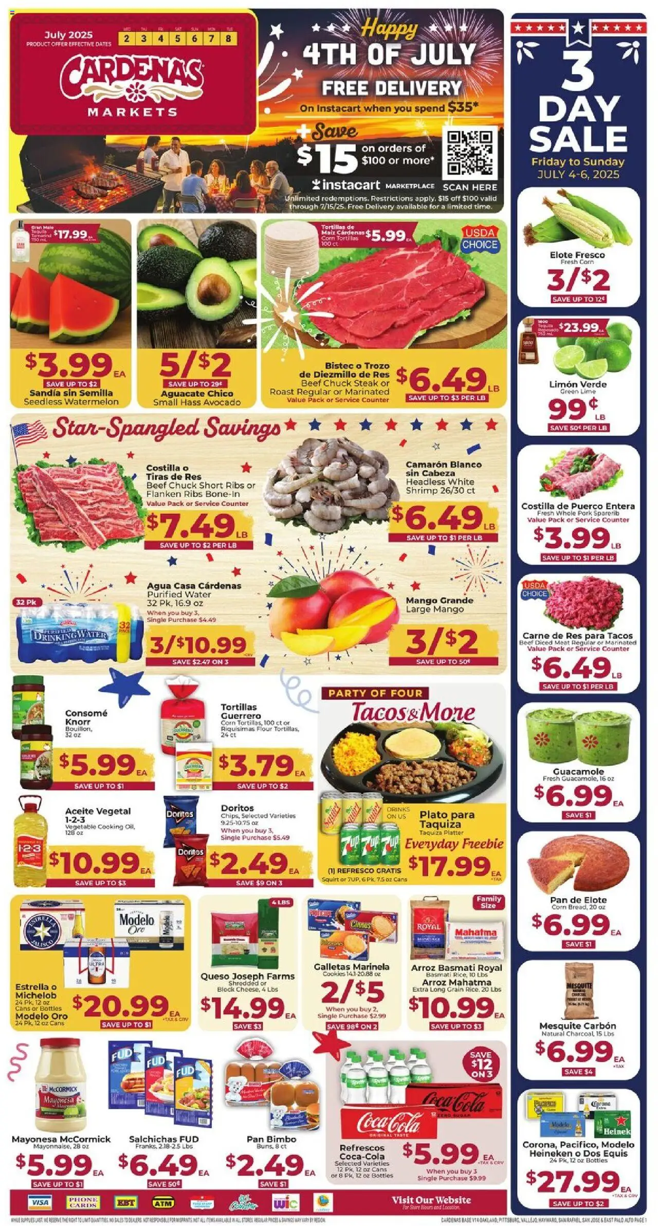 Ad Preview of Cardenas Weekly Ad from 07/02/2025 - Cookies, Water, Avocado, Meat, Guacamole, Sugar, Beef, Beef chuck