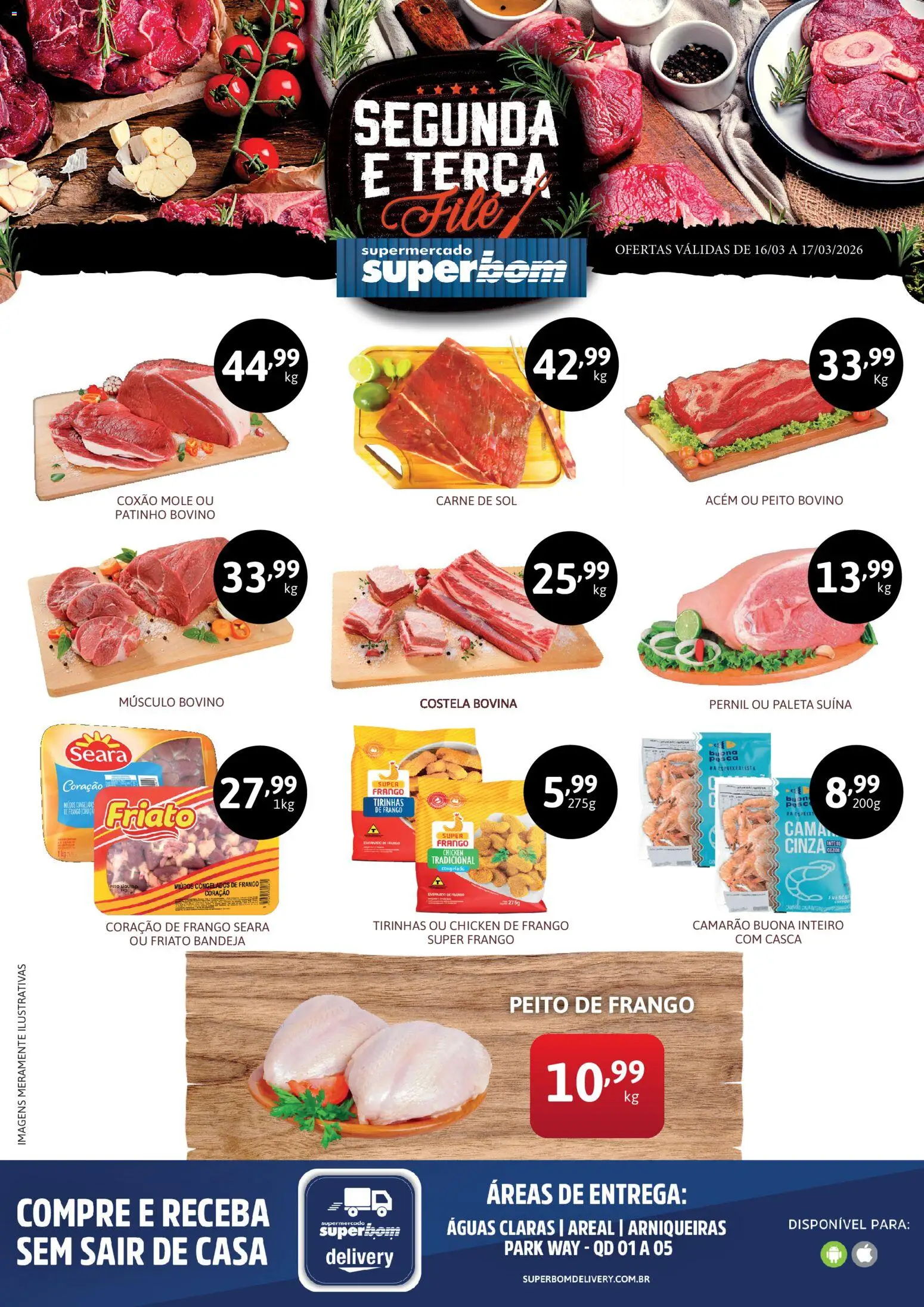 Pré-Visualização do folheto "Superbom - Ofertas da semana" da loja Superbom válido a partir de 16/03/2026 - Camarão, Carne, Frango, Peito de frango, Pernil, Coração de frango, Acém, Friato