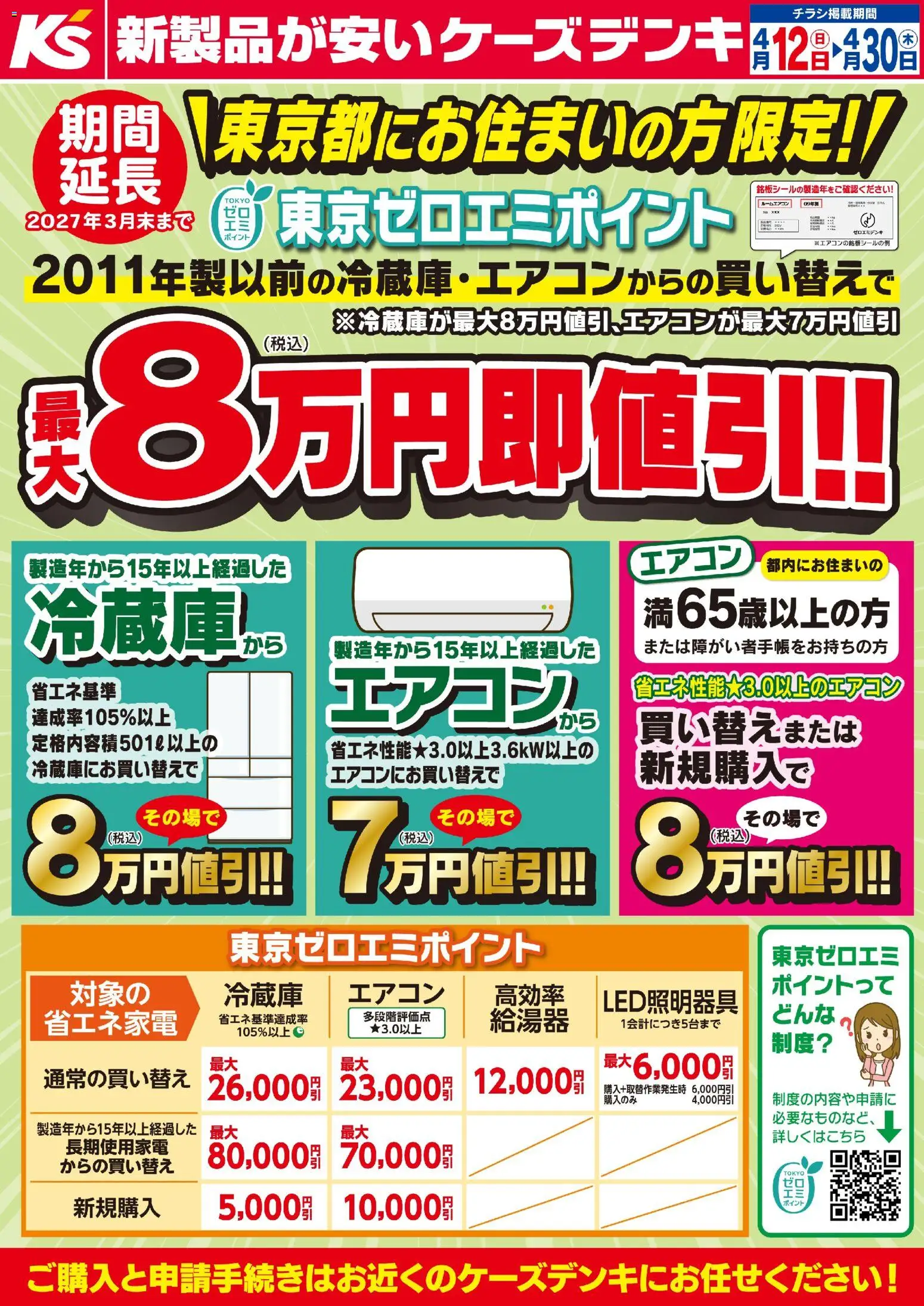 ケーズデンキの2026/04/12から2026/04/30までのチラシはここケーズデンキ - 東京ゼロエミポイント