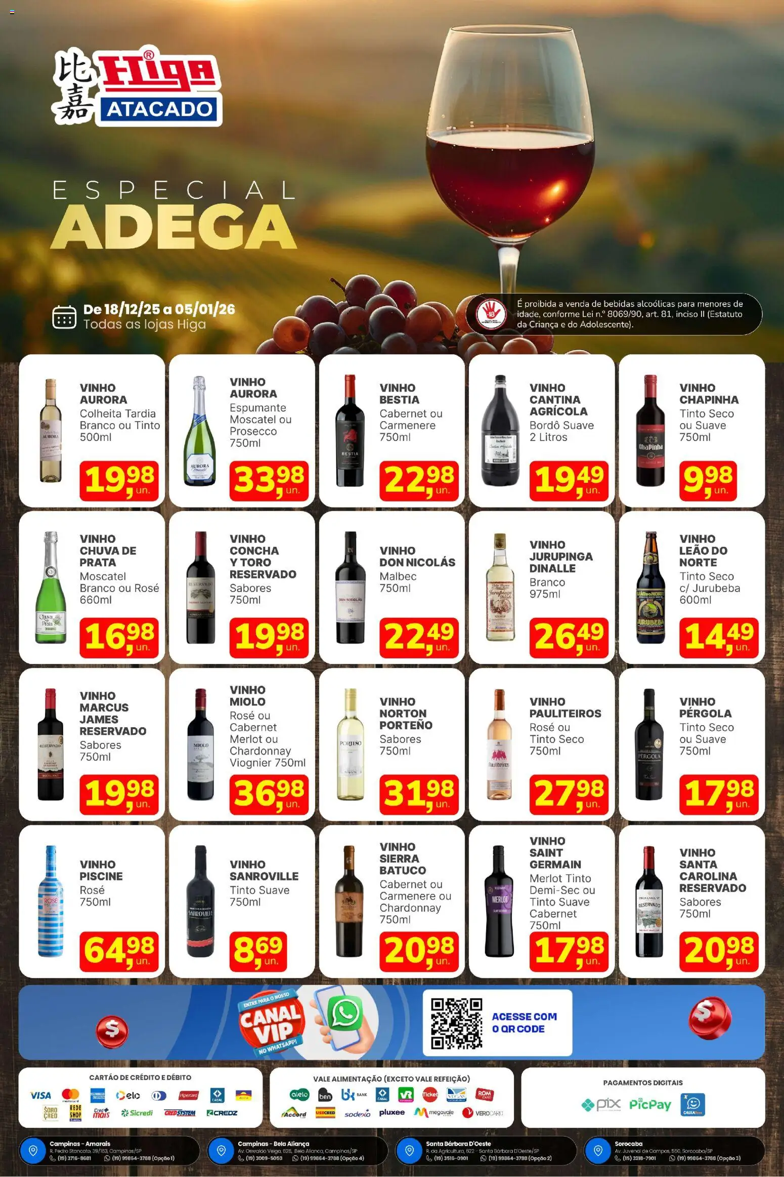 Pré-Visualização do folheto "Ofertas Especial de Vinhos" da loja Higa Atacado válido a partir de 18/12/2025