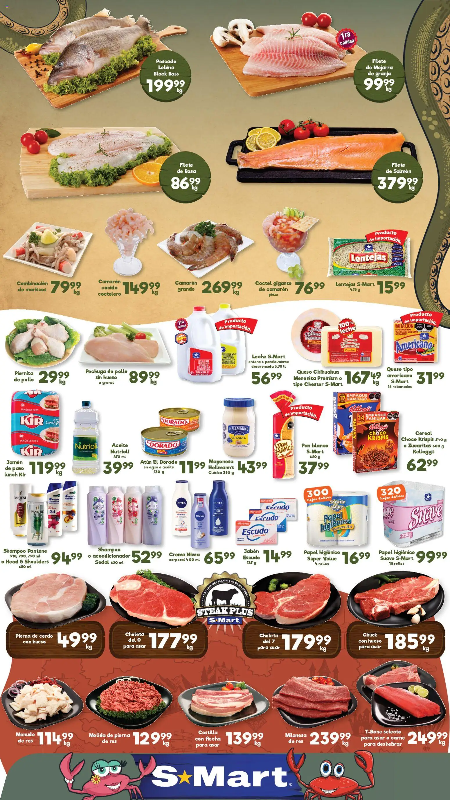Vista previa las ofertas de la tienda S-Mart - S-Mart folleto Juárez desde el 20/03/2026 - Té, Leche, Queso, Body, Jabón, Cerdo, Acondicionador, Pierna de cerdo