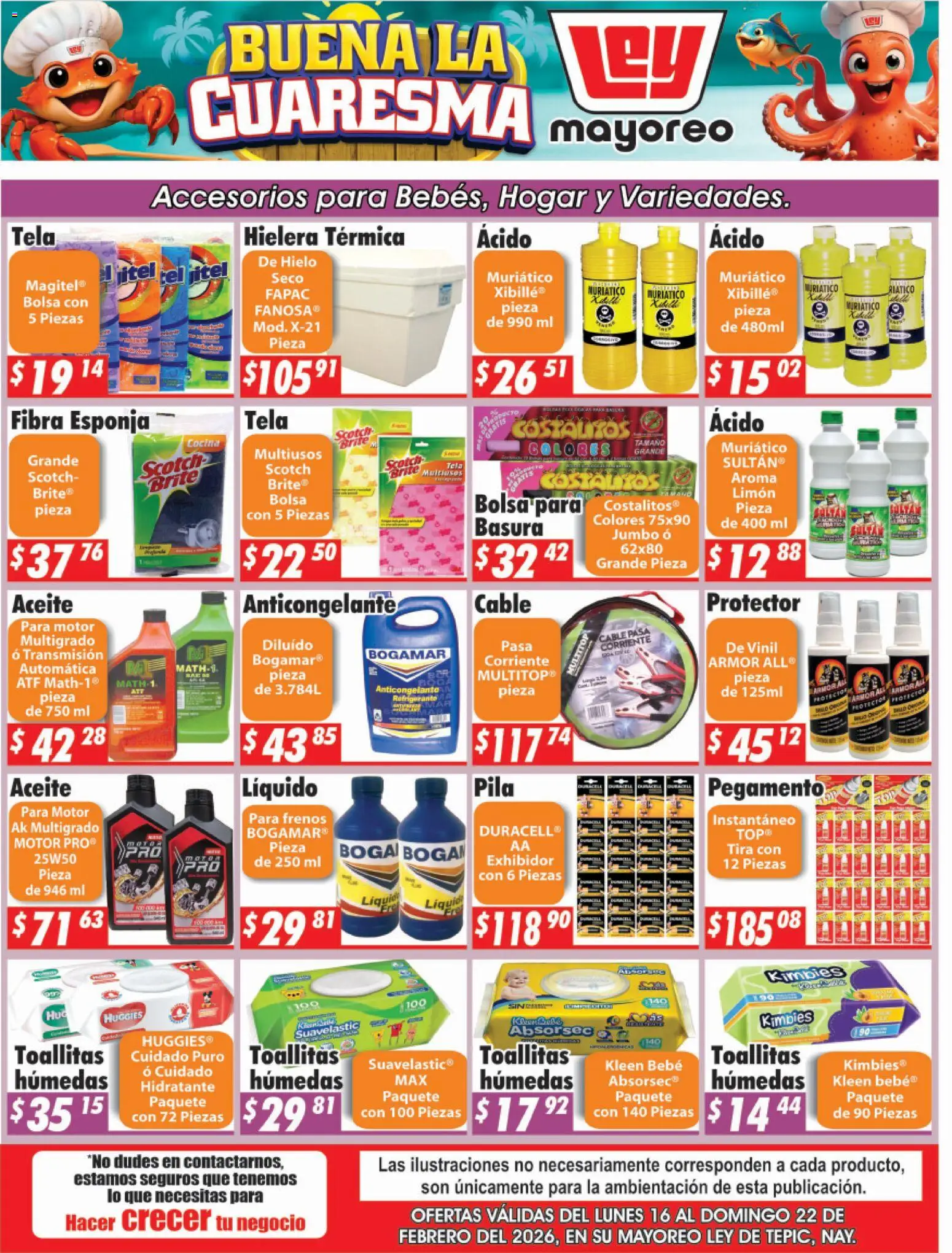 Vista previa las ofertas de la tienda Casa Ley - Folleto Tepic desde el 16/02/2026 - Cocina, Bolsa, Limón, Hielera, Toallitas húmedas, Aceite, Hielo, Pegamento
