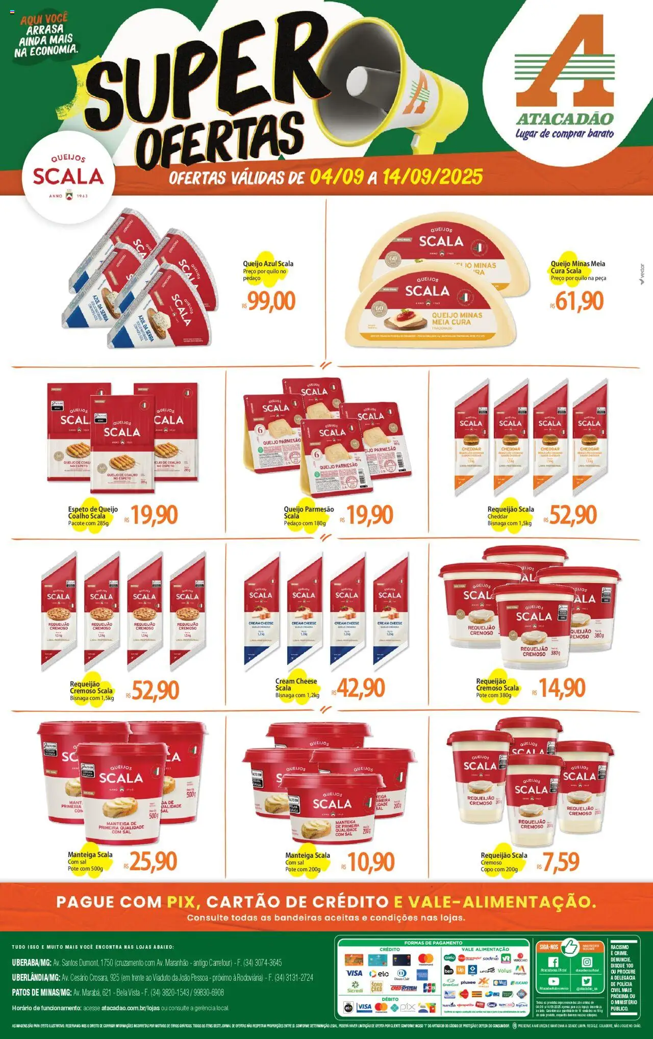 Atacadão folheto "Ofertas - MG" válido a partir de 04/09/2025 - número de página 1 - Cream cheese, Sal, Queijo, Manteiga, Cheddar, Requeijão, Queijo parmesão, Parmesão