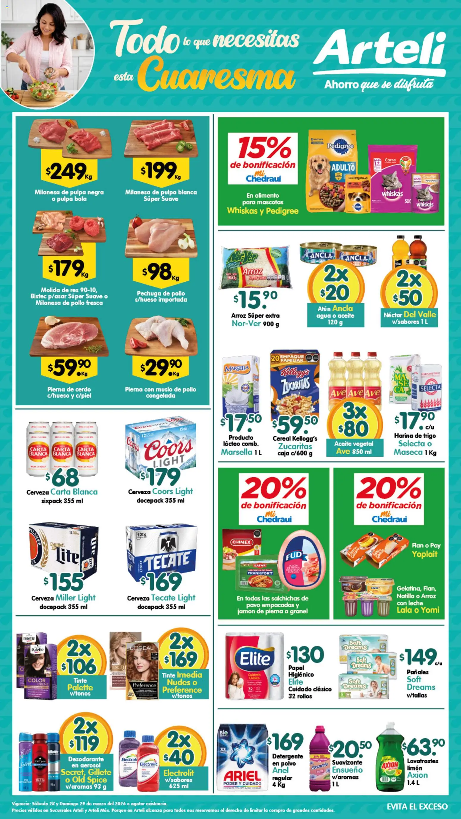 Vista previa las ofertas de la tienda Arteli - Arteli folleto desde el 28/03/2026 - Agua, Limón, Leche, Carne, Bistec, Jamón, Salchichas, Polvo