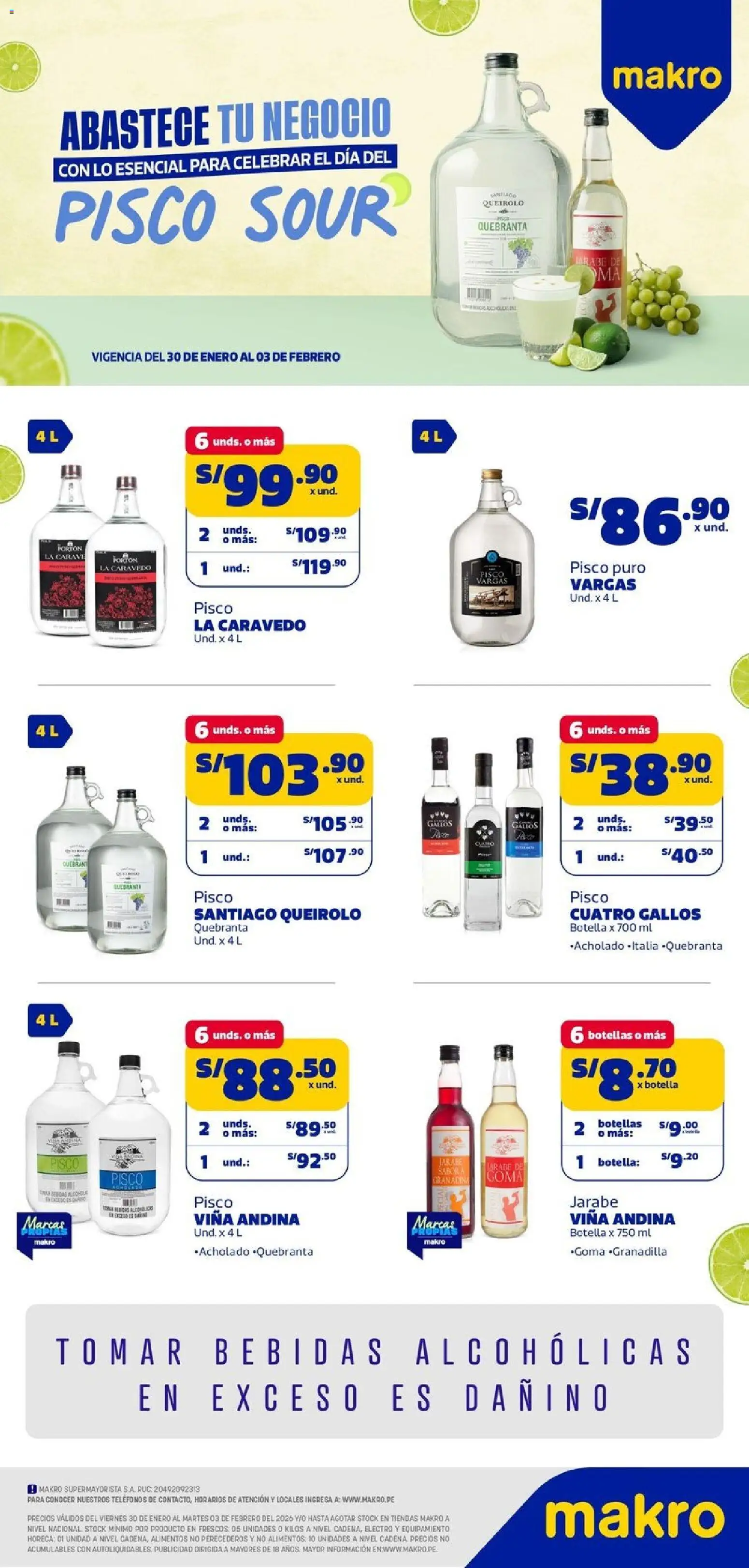 Vista previa de Especial Pisco VIG#3 de la tienda Makro válido desde 30/01/2026 - Bebidas, Jarabe
