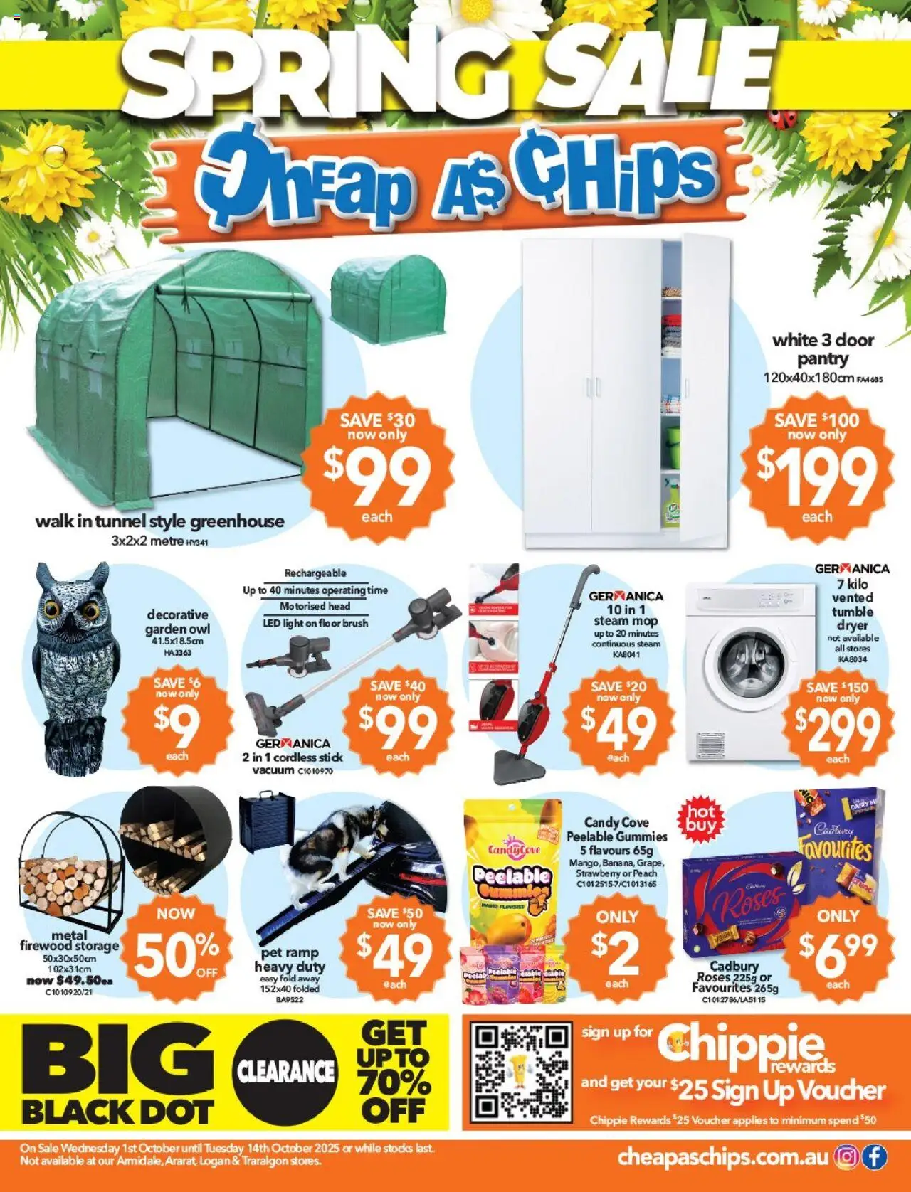 Preview of catalogue Catalogue from shop Cheap as Chips valid 01/10/2025 - Light, Mop, Brush, LED light, Chips, Greenhouse, Firewood, Dryer