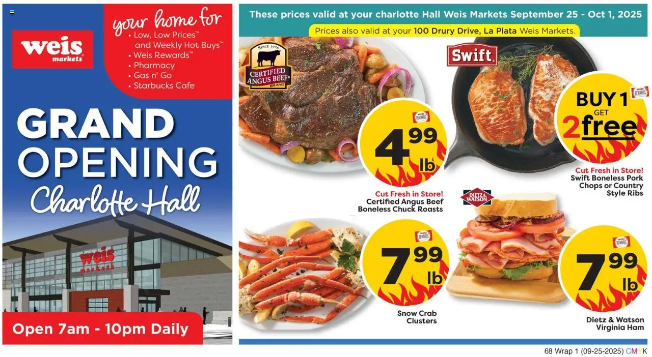 Weis Grand Opening from 09/25/2025 - Flyer - Page number 1 - Ham, Beef, Pork