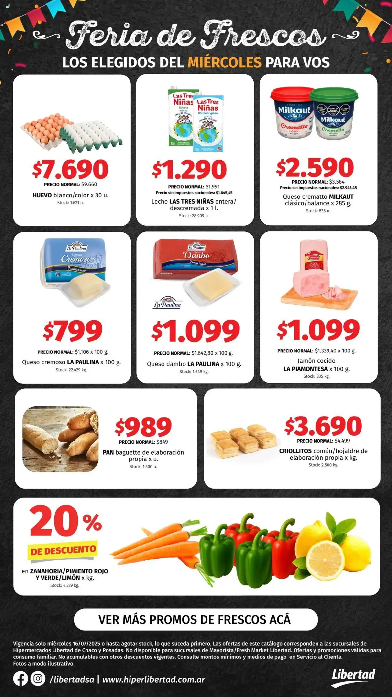 Hipermercado Libertad Feria de Frescos - NEA del 16/07/2025 Online - Baguette, Jamón cocido, Huevo, Leche, Queso, Pan, Jamón
