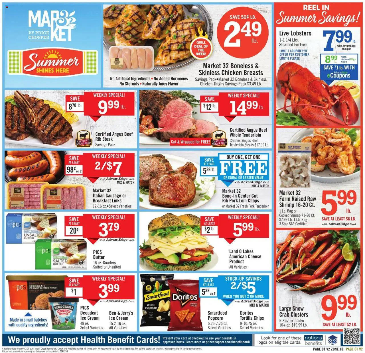 Price Chopper Weekly Ad from 08/10/2025 - Flyer - Page number 1 - Ice cream, Ice, Chips, Butter, Bag, Pork, Chicken breasts, Chicken thighs