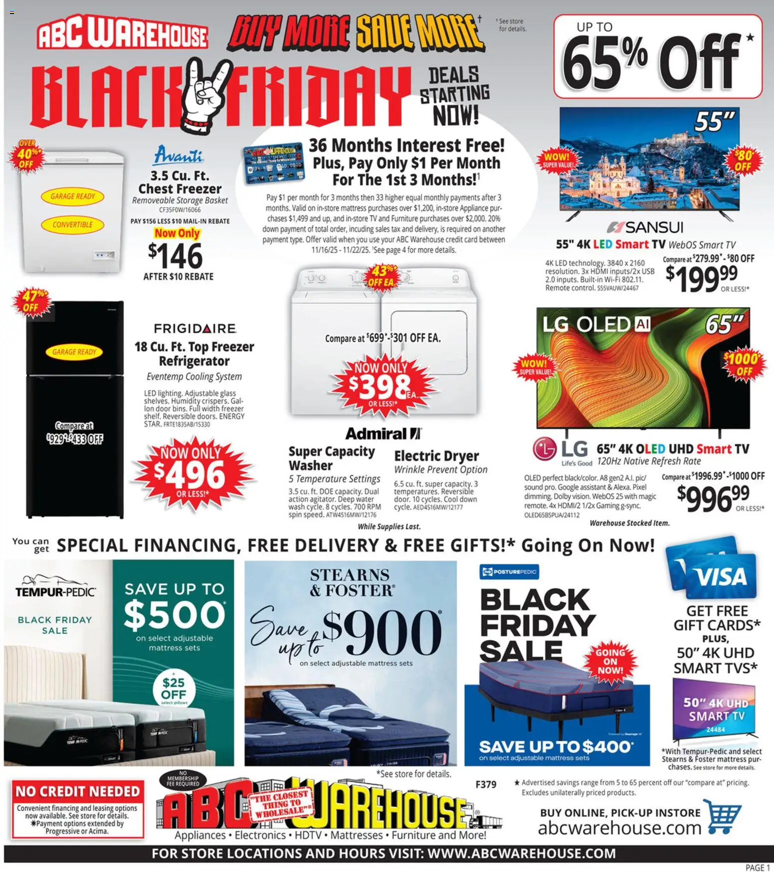 Ad Preview of ABC Warehouse Black Friday from 11/16/2025