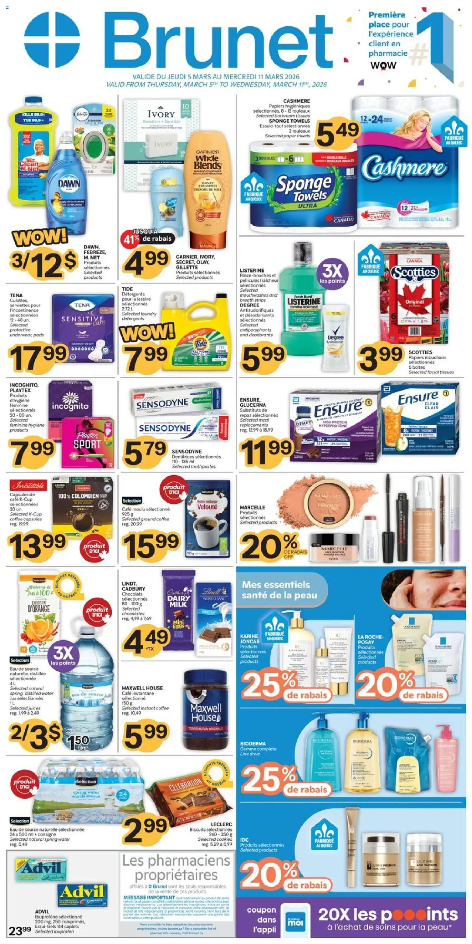 Preview of leaflet Brunet weekly flyer / circulaire from shop Brunet is valid from Mar 05, 2026 - Honey, Biscuits, Spring water, Capsules, Paper towels, Instant coffee, Listerine, Ground coffee