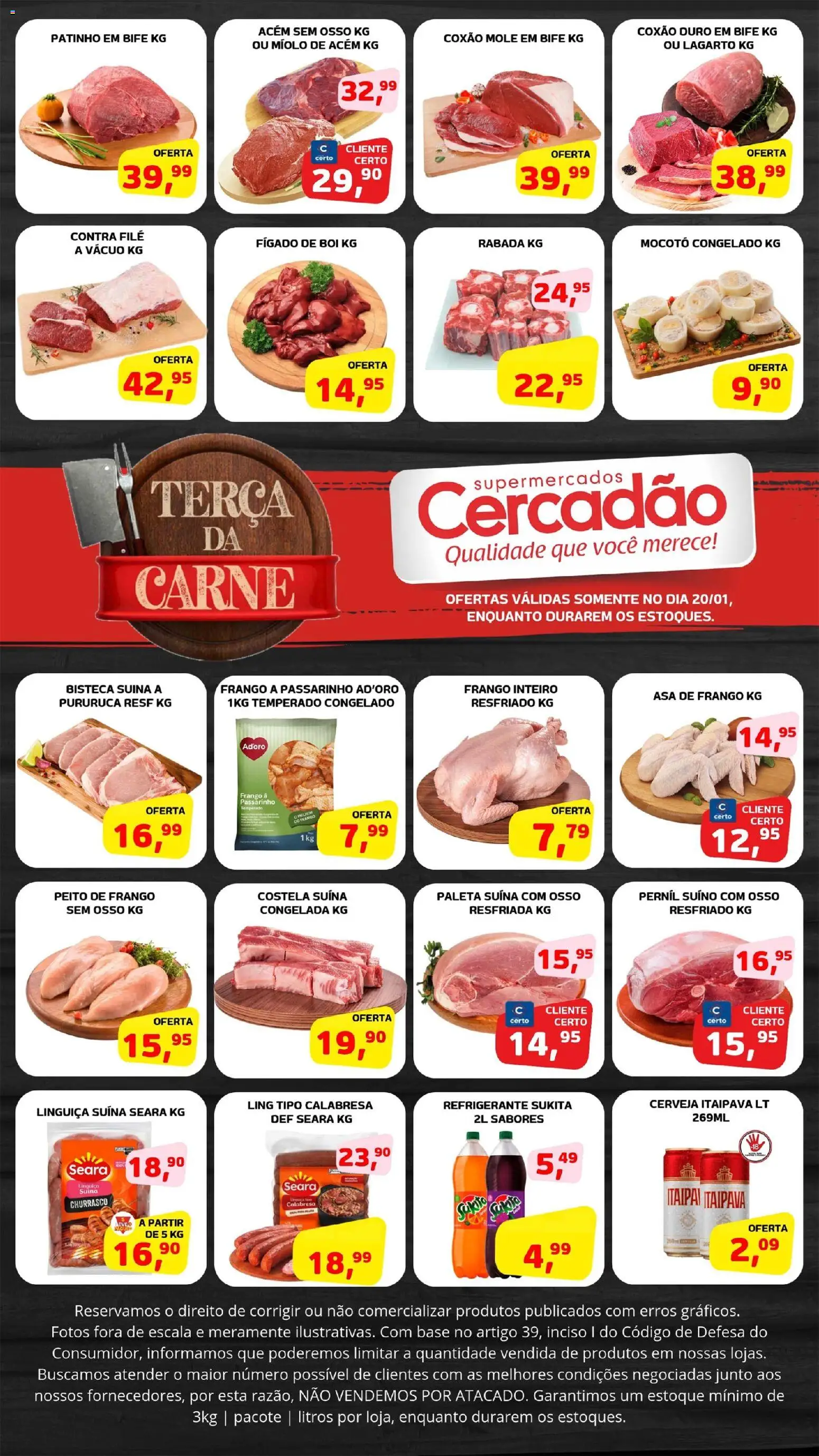 Pré-Visualização do folheto "Ofertas da semana" da loja Cercadão válido a partir de 20/01/2026 - Base, Carne, Fígado, Refrigerante, Pernil, Coxão duro, Paleta suína, Pernil suíno