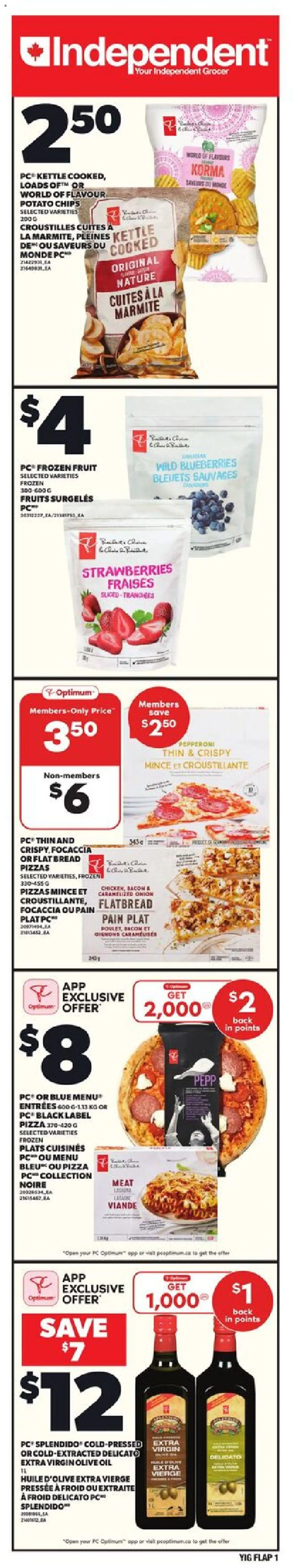 Independent Grocer flyer valid from Jul 03, 2025 - page number 1 - Fraises, Pain, Huile, Huile d'olive, Viande, Bleuets, Thé, Plats