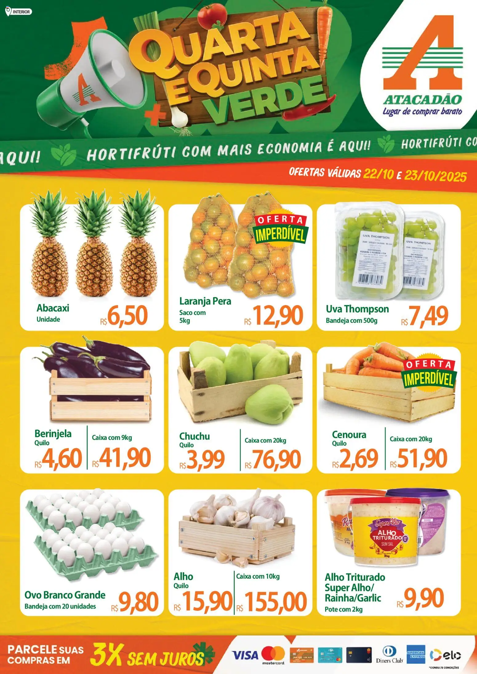 Atacadão folheto "Ofertas - SP" válido a partir de 22/10/2025 - número de página 1 - Caixa, Sal, Uva, Abacaxi, Chuchu, Pera, Cenoura, Berinjela