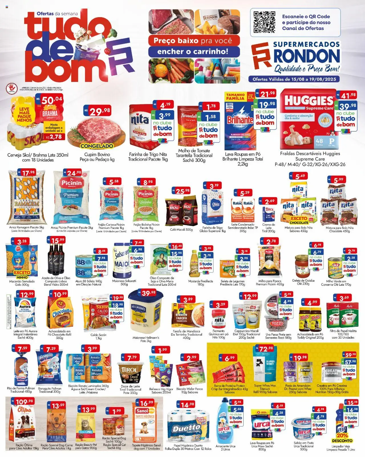 Supermercados Rondon folheto "Ofertas da semana" válido a partir de 15/08/2025 - número de página 1 - Uva, Carne, Legumes, Ração, Amaciante, Pó, Barra de proteína, Mostarda