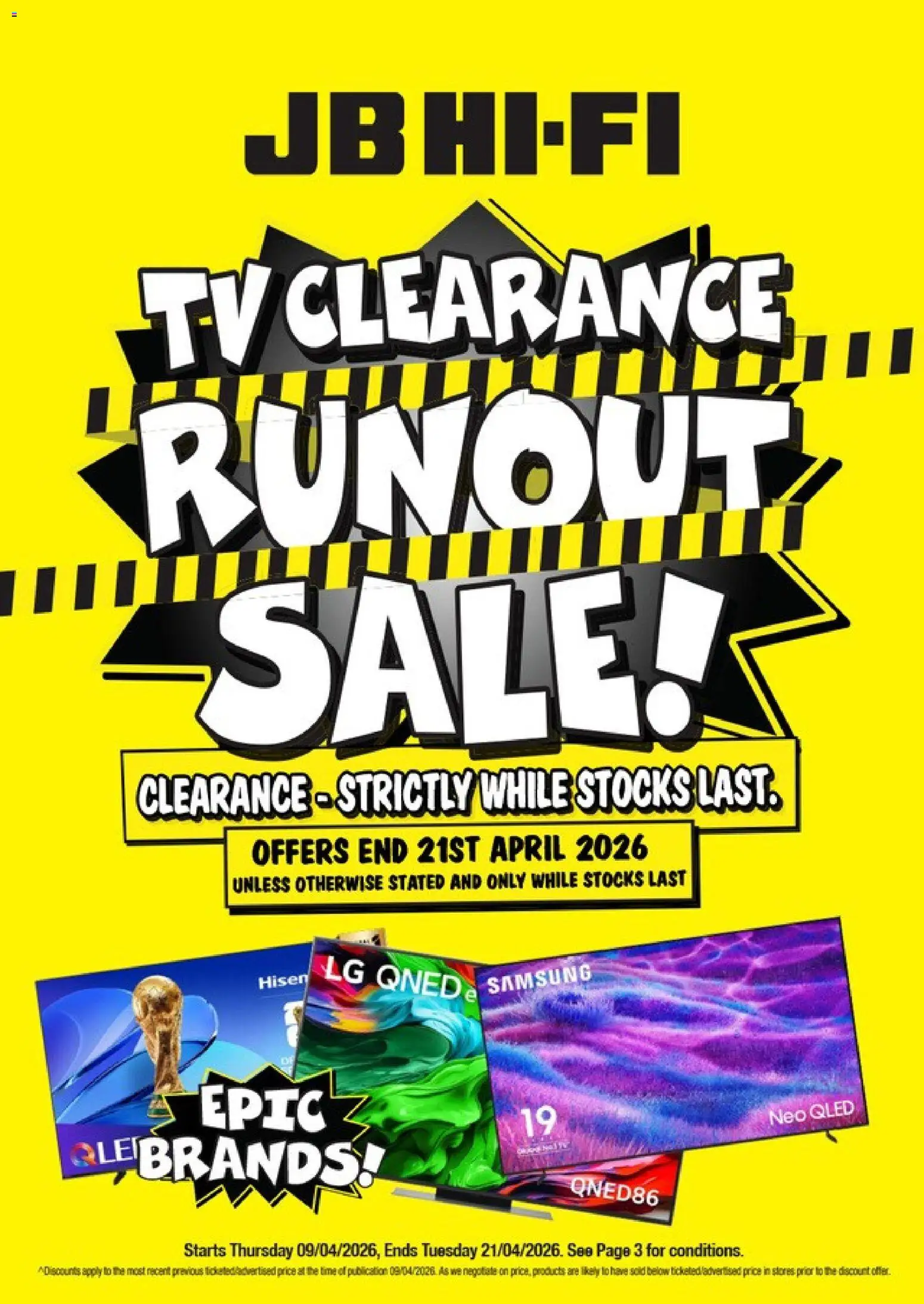 Preview of catalogue JB Hi-Fi TV Clearance Runout Sale from shop JB Hi-Fi valid 9 Apr 2026