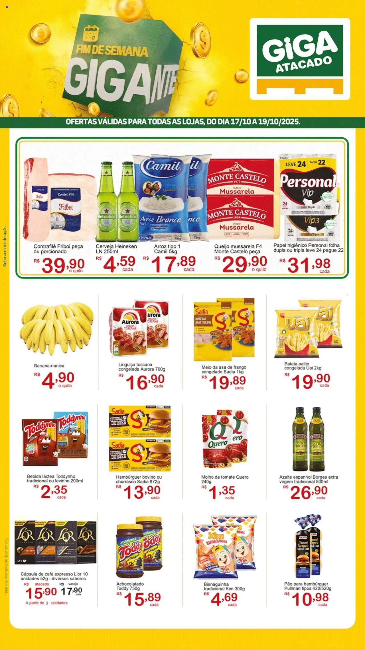 GIGA Atacado folheto "Ofertas Feirão" válido a partir de 17/10/2025 - número de página 1 - Hambúrguer, Pão, Bebida, Frango, Azeite, Tomate, Papel higiênico, Achocolatado