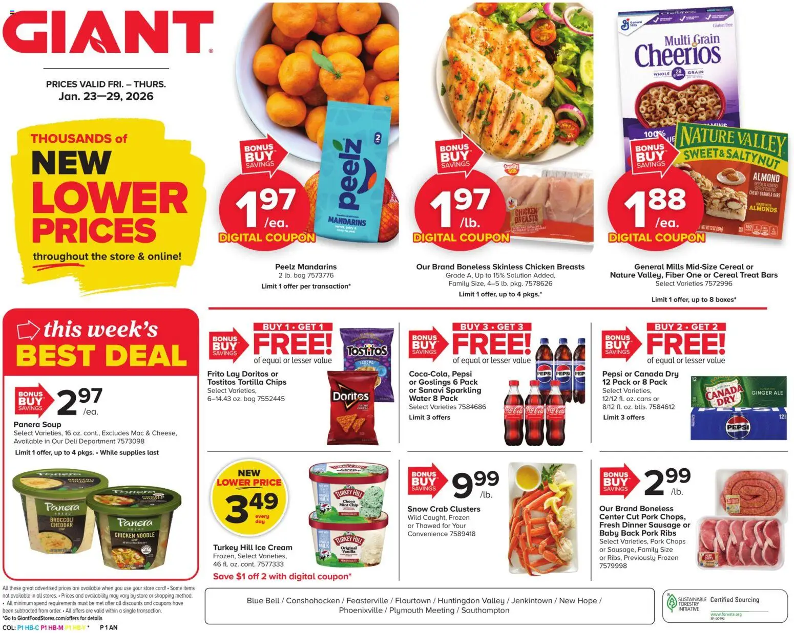 Ad Preview of Giant Weekly Ad from 01/23/2026 - Turkey, Chips, Milk, Cereal, Pork, Chicken breasts, Cream, Pork ribs