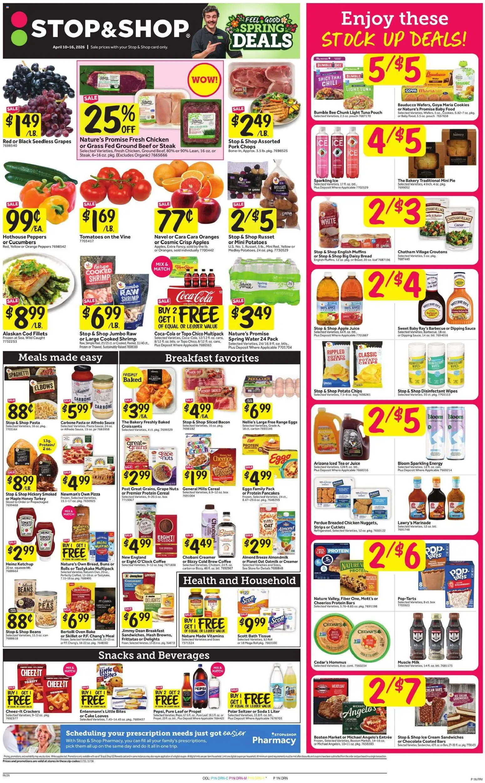 Ad Preview of Stop & Shop Stop & Shop Weekly Ad from 04/10/2026 - Coffee, Juice, Lasagna, Tomato, Peppers, Nuts, Oven, Beverages
