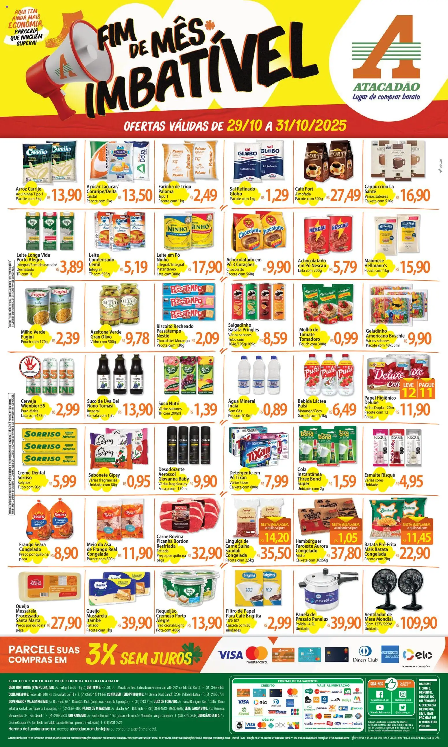 Pré-Visualização do folheto "Ofertas - MG" da loja Atacadão válido a partir de 29/10/2025 - Café, Ventilador, Cerveja, Sabonete, Batata, Leite em pó, Achocolatado, Frango inteiro